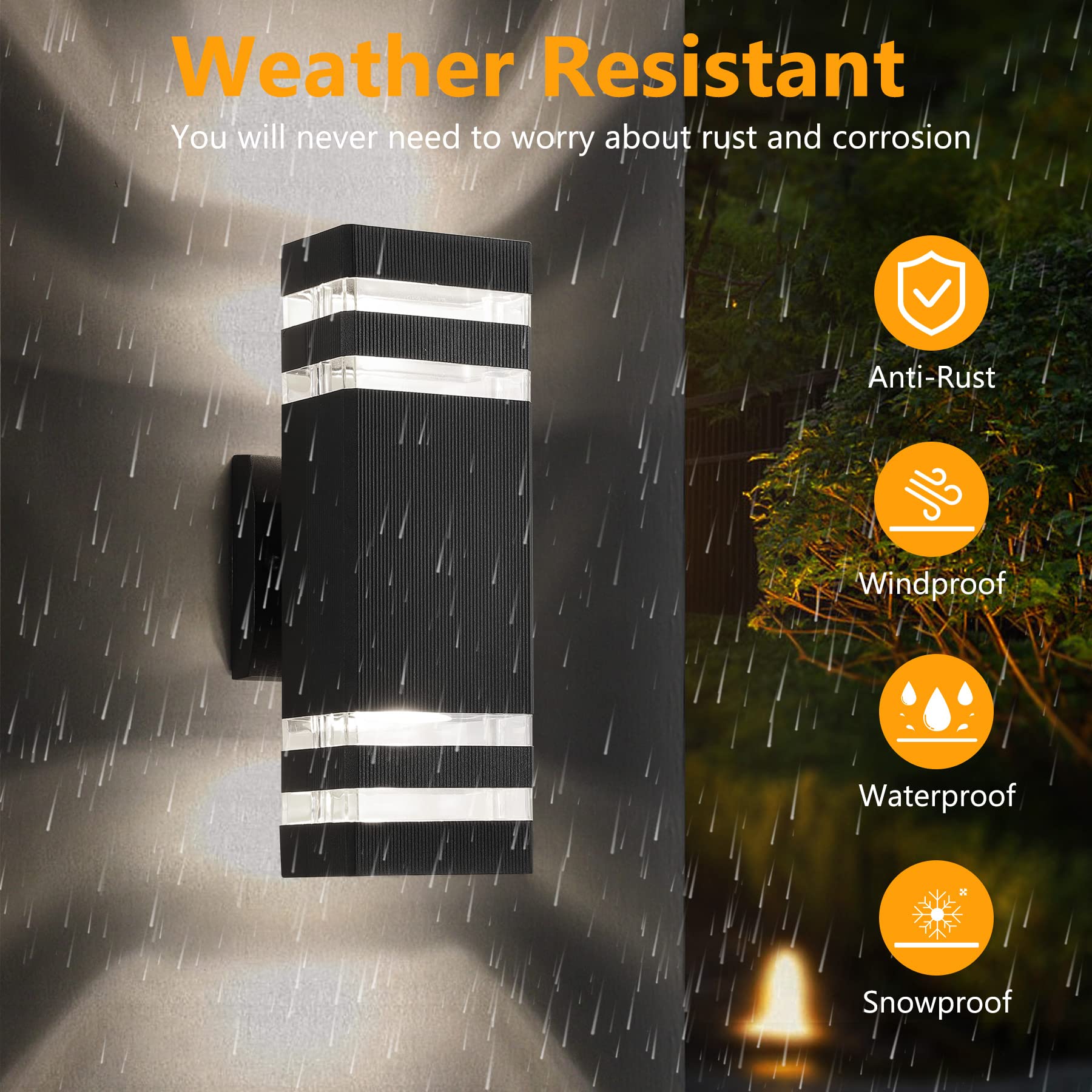 Zsmaiku Ip65 Outdoor Wall Light Fixtures, 3000K Warm White, 2-Pack, Black, 2-Tier