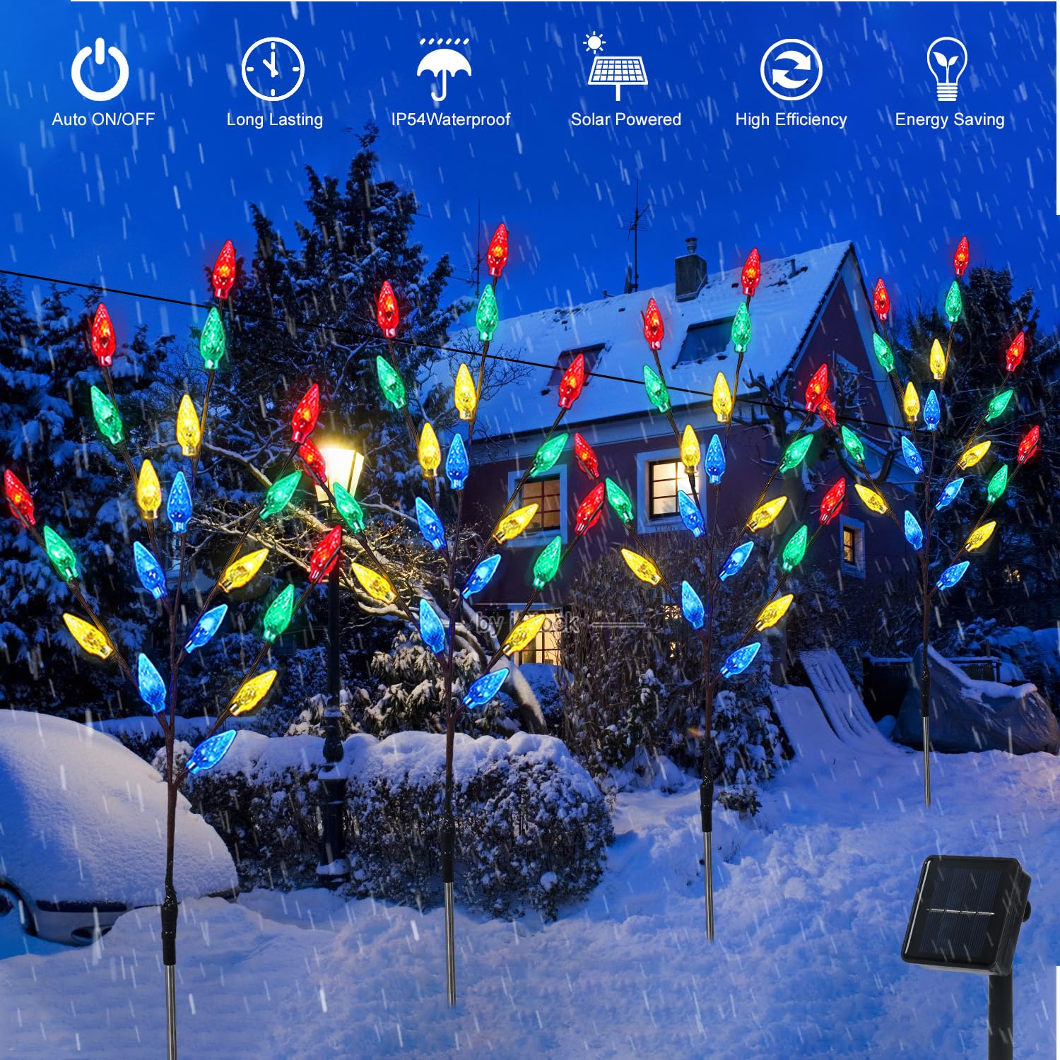 Cmuloiet 4 Sets Solar Christmas Tree Lights - Ip65 Waterproof, 80Pcs Multicolor C6 Led For Outdoors