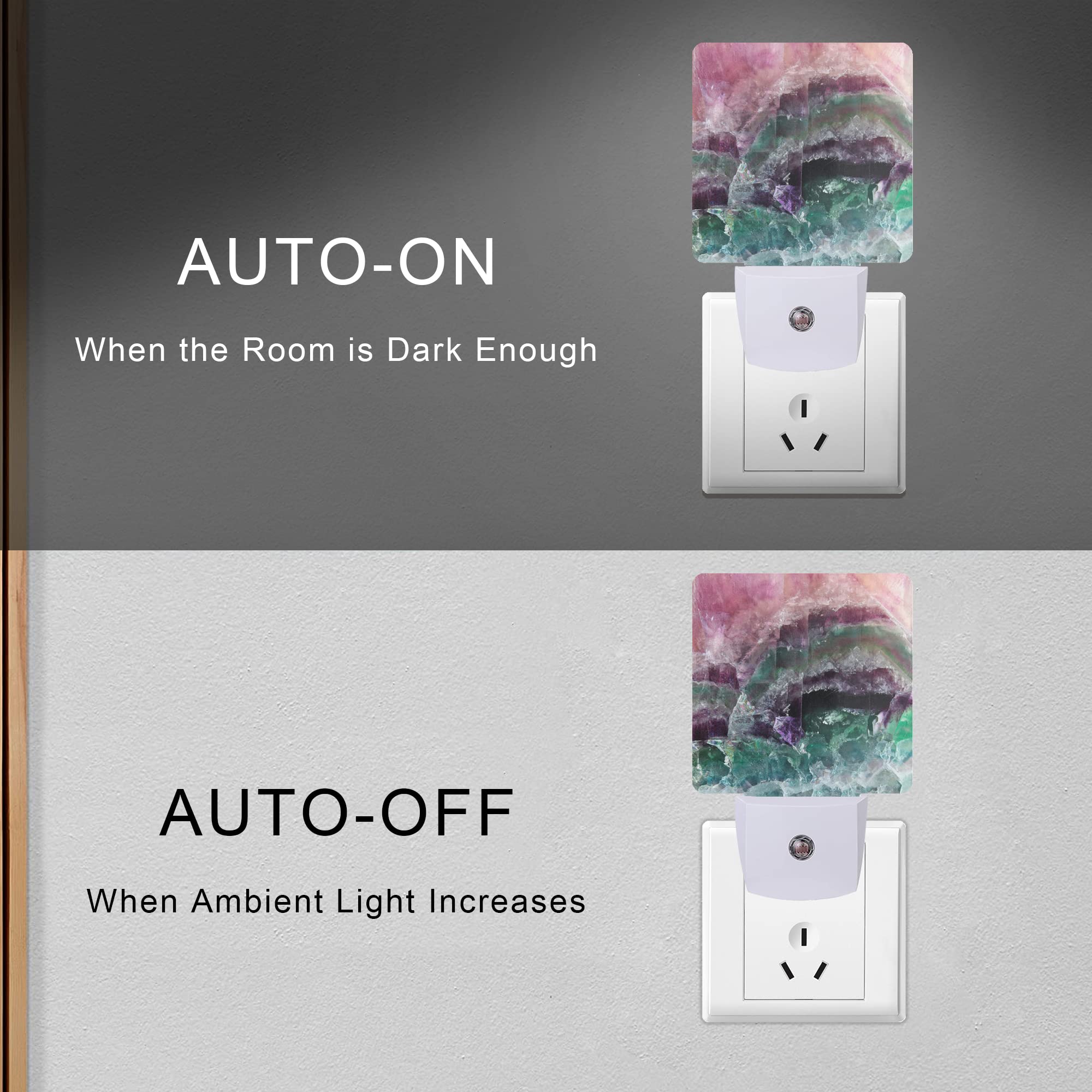 Smoaffly Color Pink Fluorite Crystal Stone Night Light Plug-in LED Nightlights Auto Sensor Night Lamp Dusk-to-Dawn Lamp Home Dec