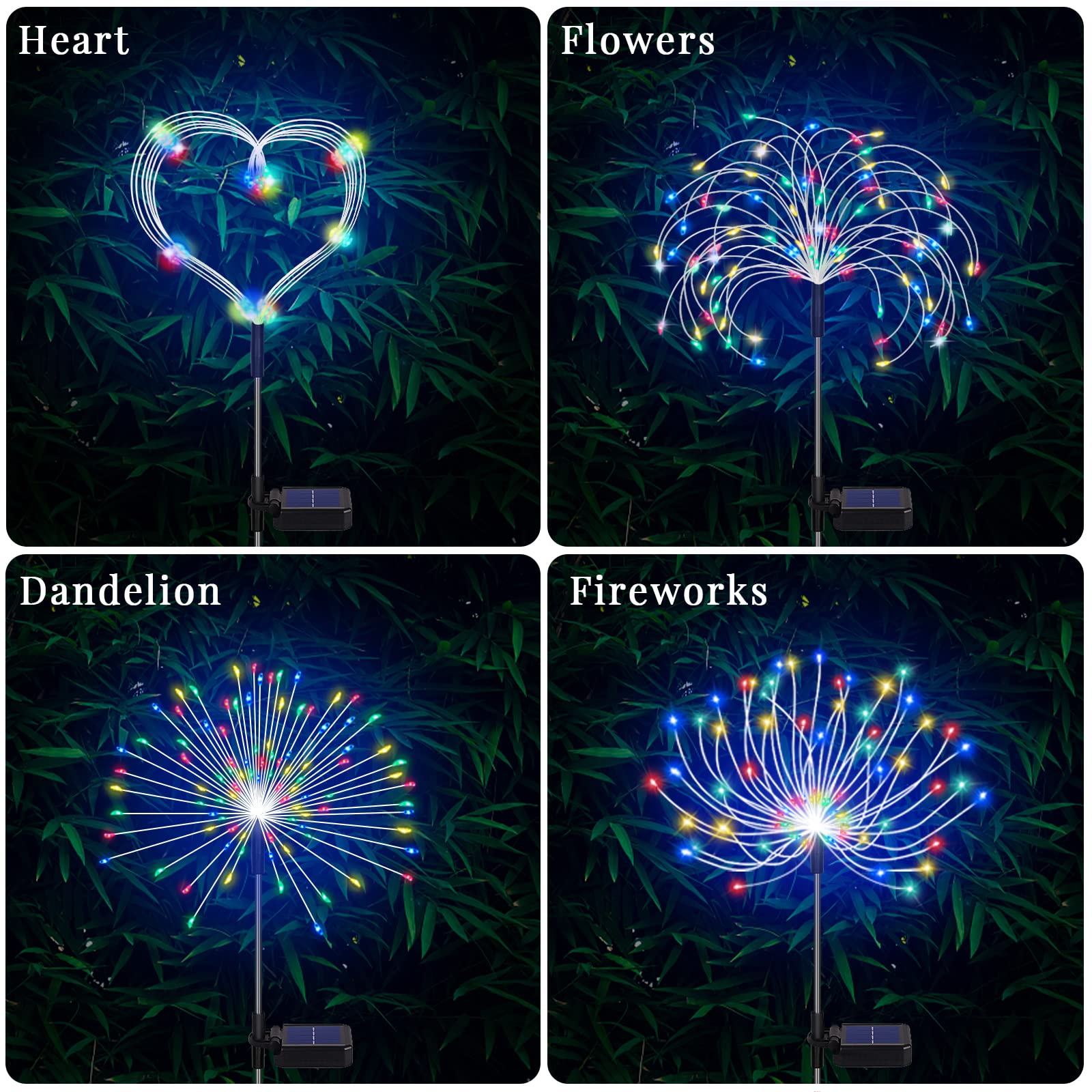 Botfal Solar Garden Firework Lights 4 Pack 120 LED Waterproof Starburst Lamp Medium Colorful Model 315