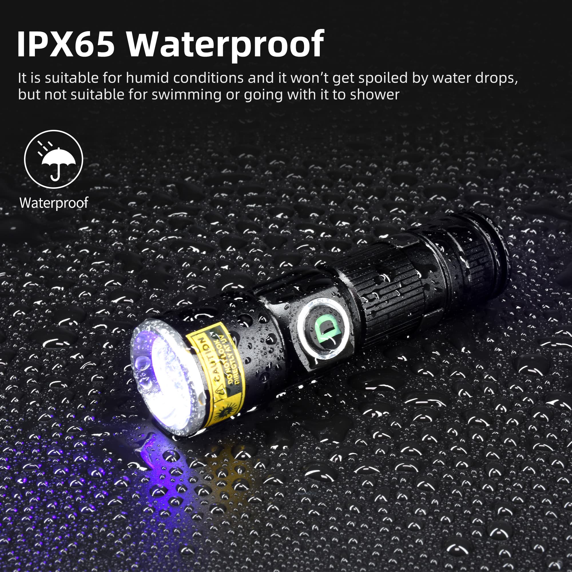 DARKDAWN UV 365nm Black Light Flashlight, USB Rechargeable, Portable Mini, Aluminum, D15 Model, Ideal for Stain Detection, 1-Pack