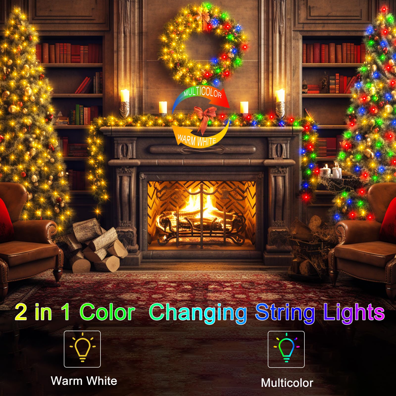 66Ft 200 Led String Lights Battery Operated, 12 Modes Christmas String Lights With Remote Timer Fairy Twinkle Lights For Indoor Outdoor Wedding Party Tree Decor(Multicolor)