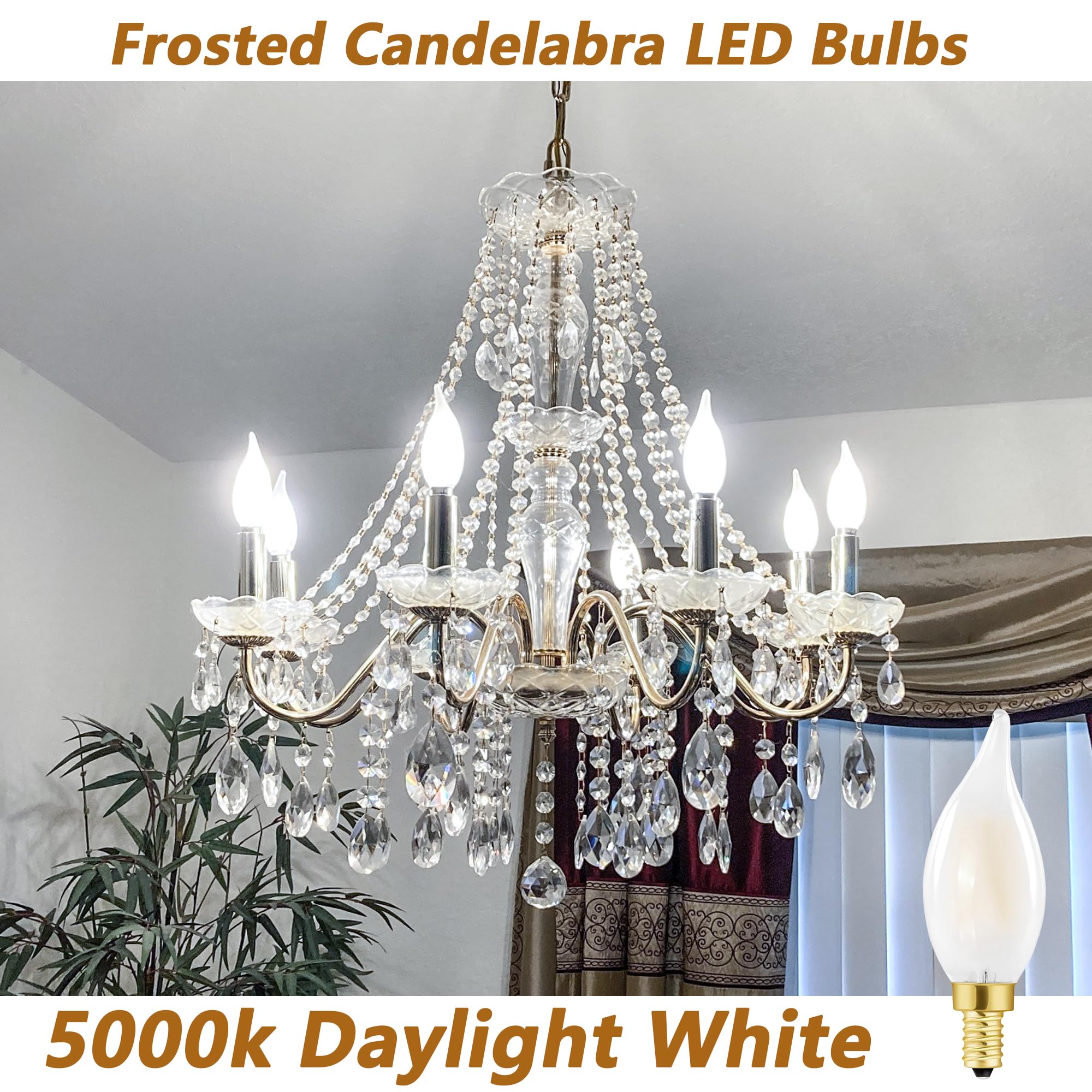 Homosum Led Frosted Candelabra Light Bulbs, E12 Led Bulb 40W Equivalent, Dimmable Chandelier Light Bulbs,Daylight White 5000K,Ac