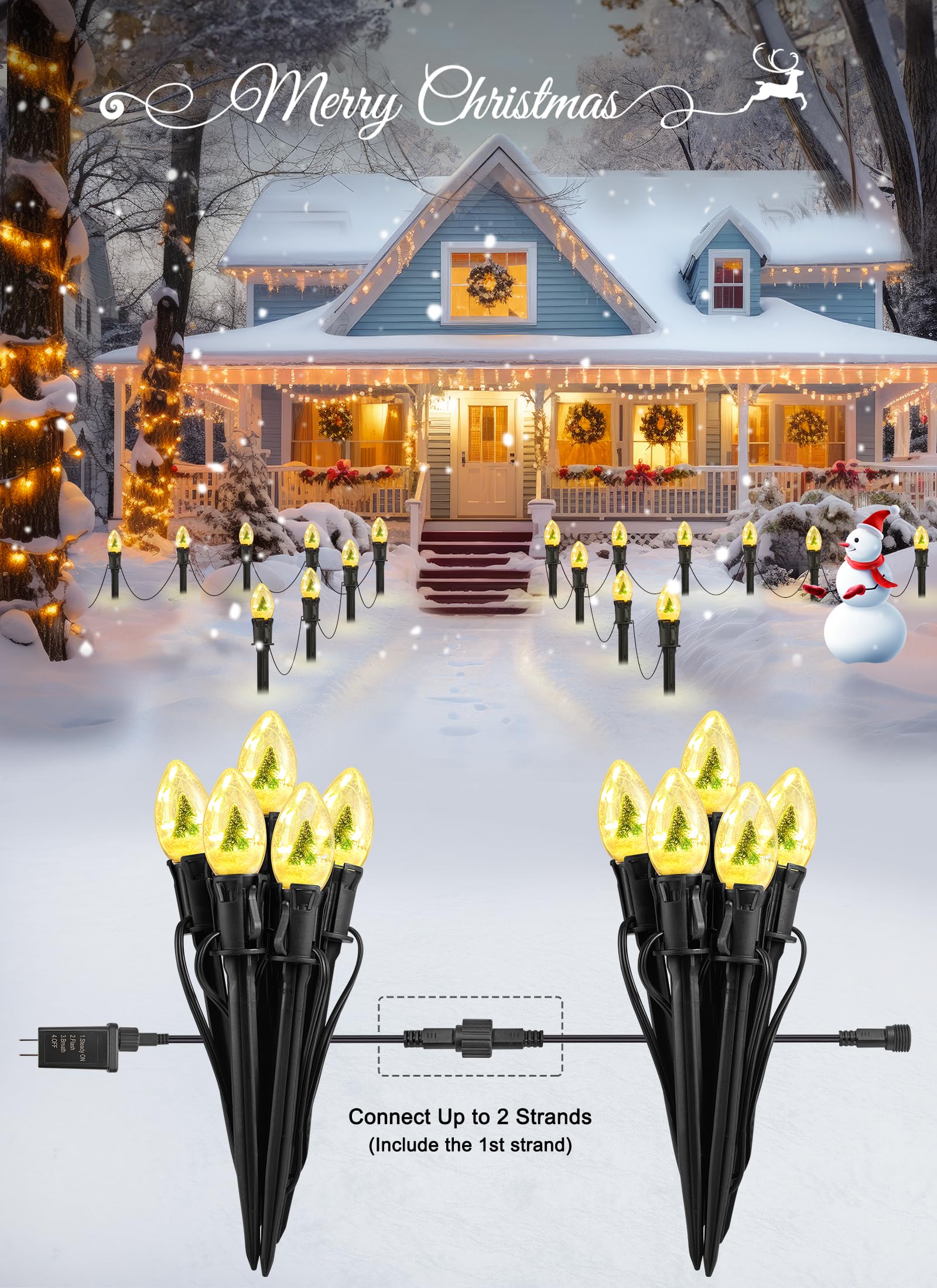 Brightown C9 Christmas Pathway Lights, 45Ft, 40 LED, Warm White, Waterproof, 4 Light Modes, Model GYPC-O25LAU
