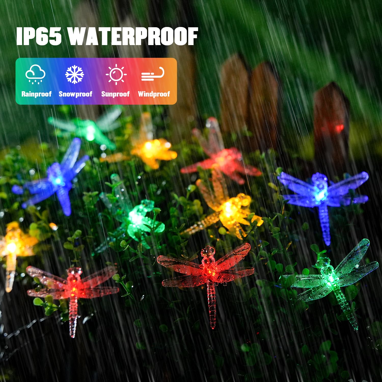 Jmexsuss Dragonfly Solar String Lights Outdoor, 25.6Ft 30 Led Waterproof Solar Fairy Lights, 8 Modes Multicolor Light Outdoor Fo