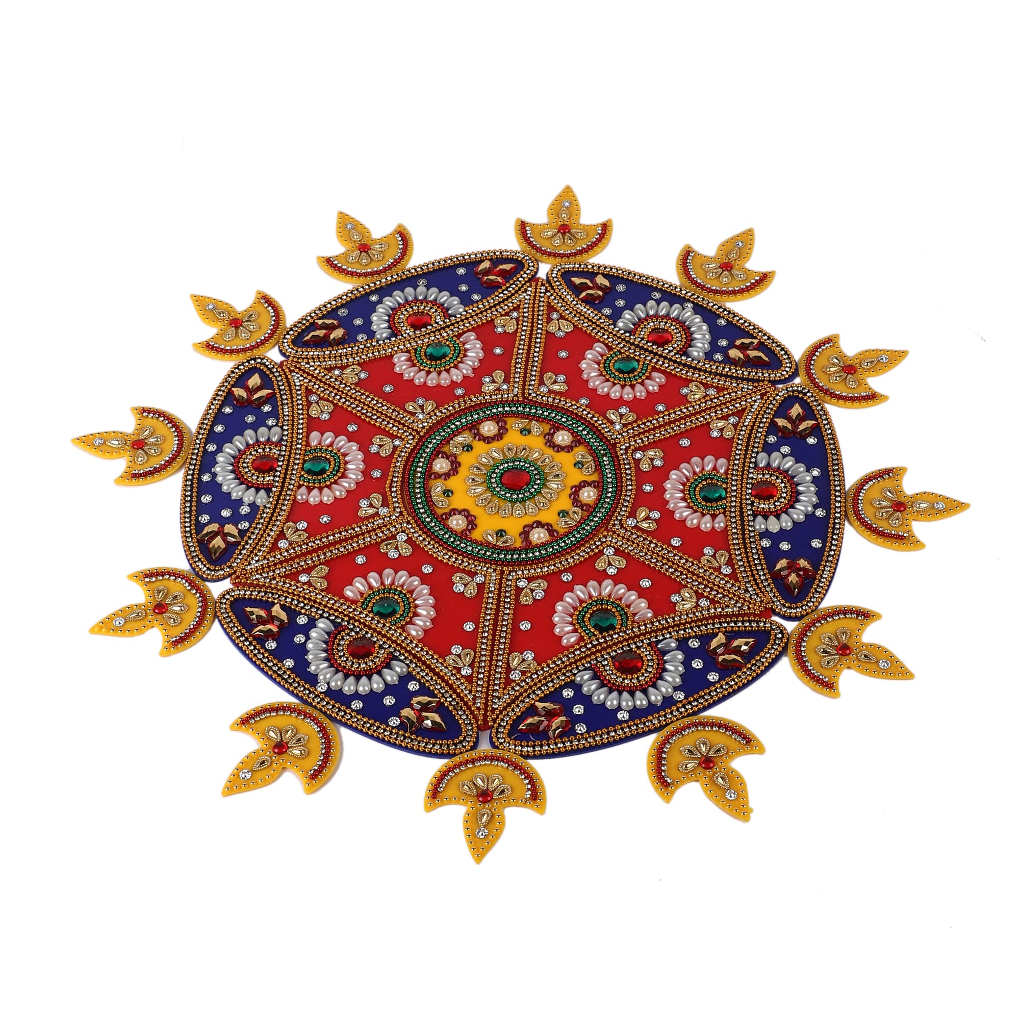 Itiha® 12 Diya Rangoli Indian Decor For Wall, Floor & Table Decoration For Christmas And Diwali - 25 Piece Handmade(15 Inches)