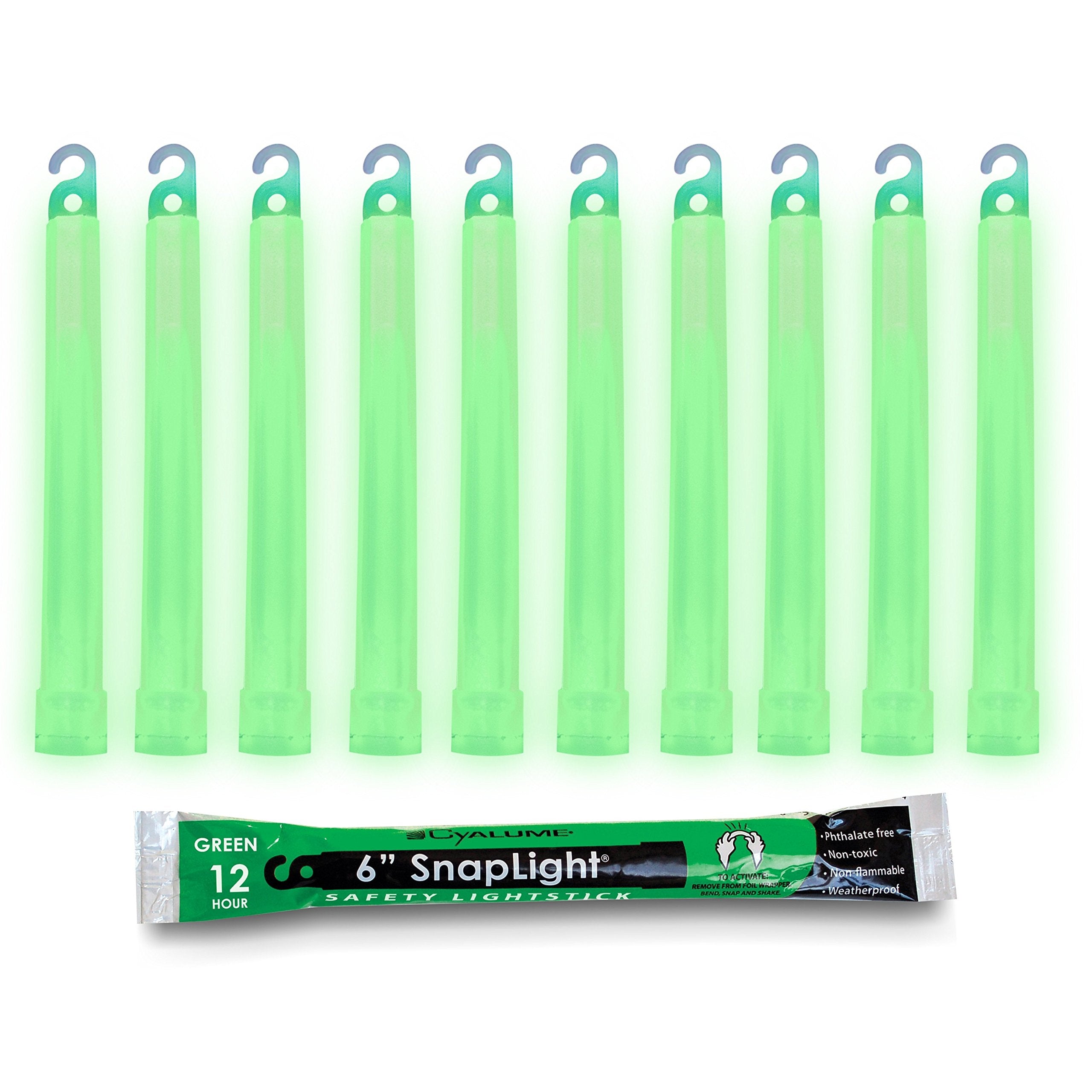 Cyalume Glow Sticks - Military Grade Emergency Lightstick, 6”, Green, 10 Pack, Plastic, Model 9-08076