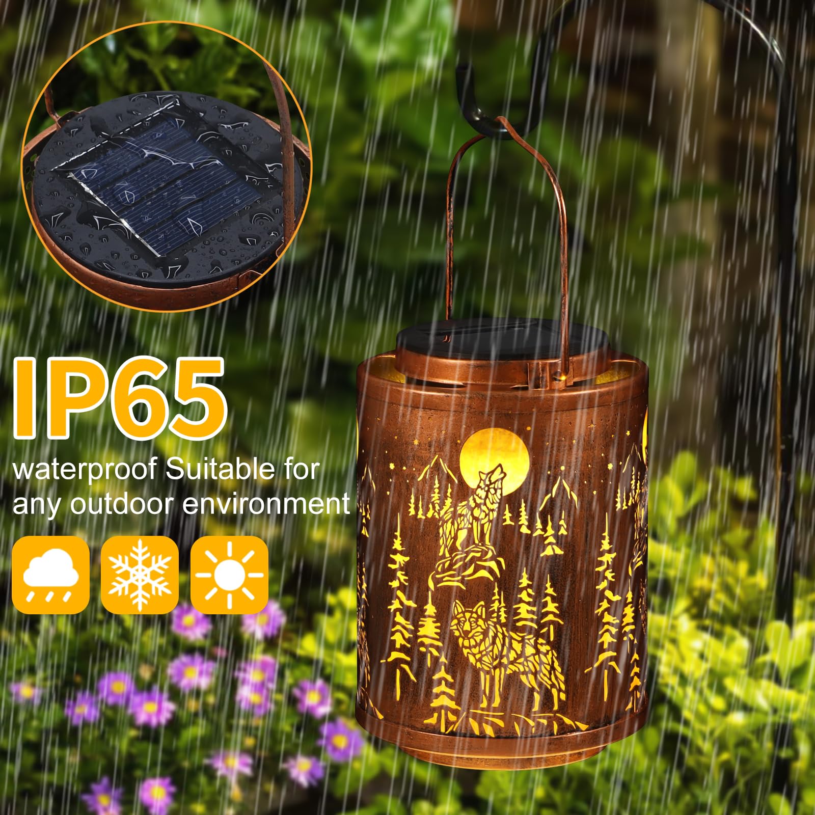 Tepaken Solar Lantern - Metal Hanging Light, Waterproof, Gold, Hummingbird-1 Model for Garden, Patio, Outdoor Decor