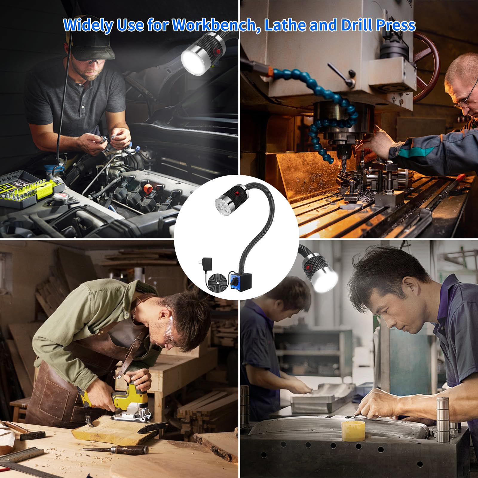 Magnetic Work Light, Led Work Light With Flexible Gooseneck And Magnetic Base, Shop Tool Lamp For Lathe, Work Bench, Sewing Mach