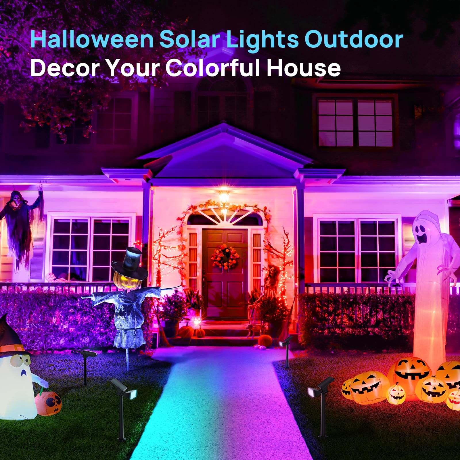 Consciot Solar Spot Lights Outdoor, 54 LEDs, Waterproof IP67, 4 Pack, Multicolor, Model CL37001-RGB-US-4