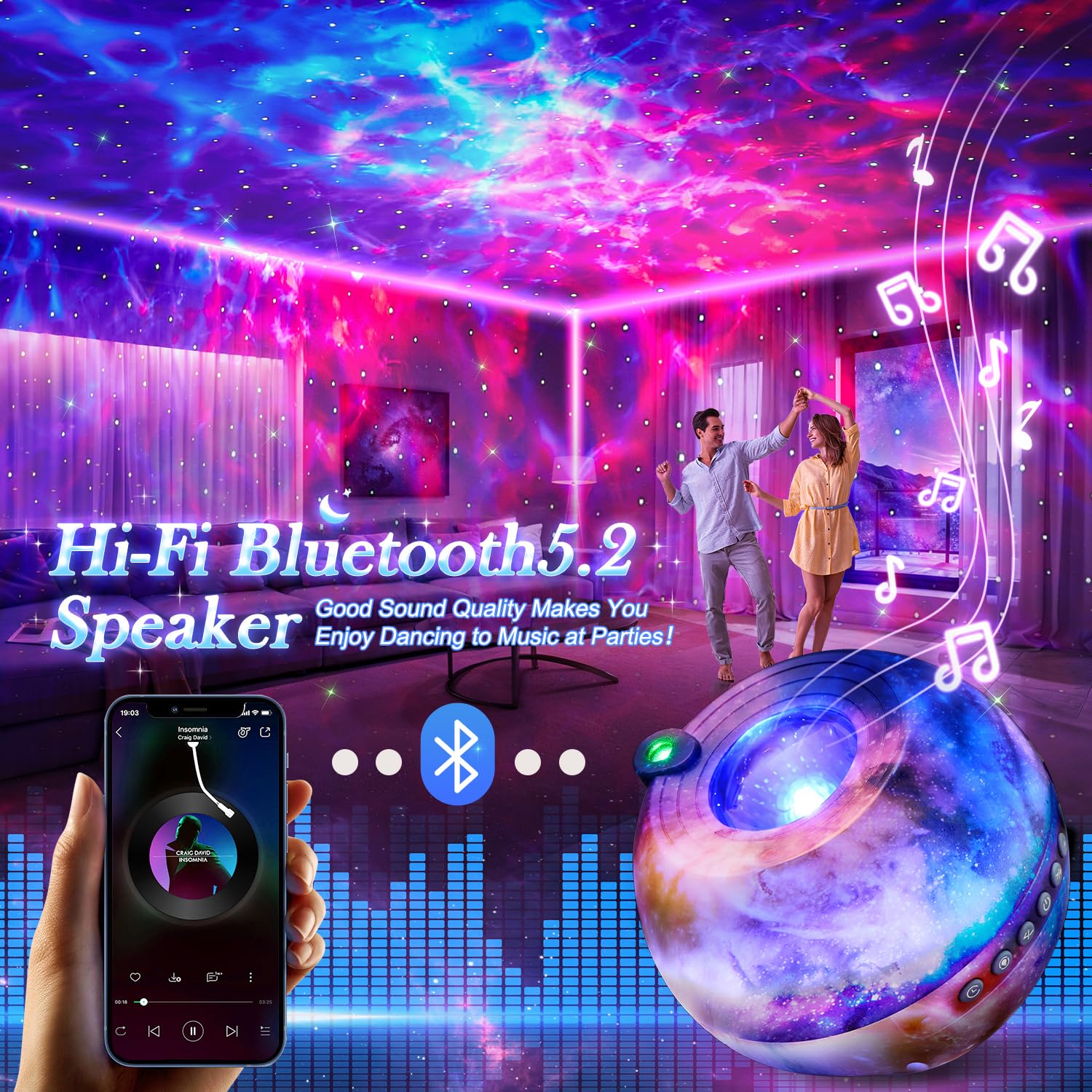 Galaxy Projector For Bedroom Adults, 15 Color+15 White Noise Star Projector Galaxy Light Projector For Bedroom, Bluetooth Star Lights For Ceiling Projector For Bedroom,Led Projector Lights For Bedroom