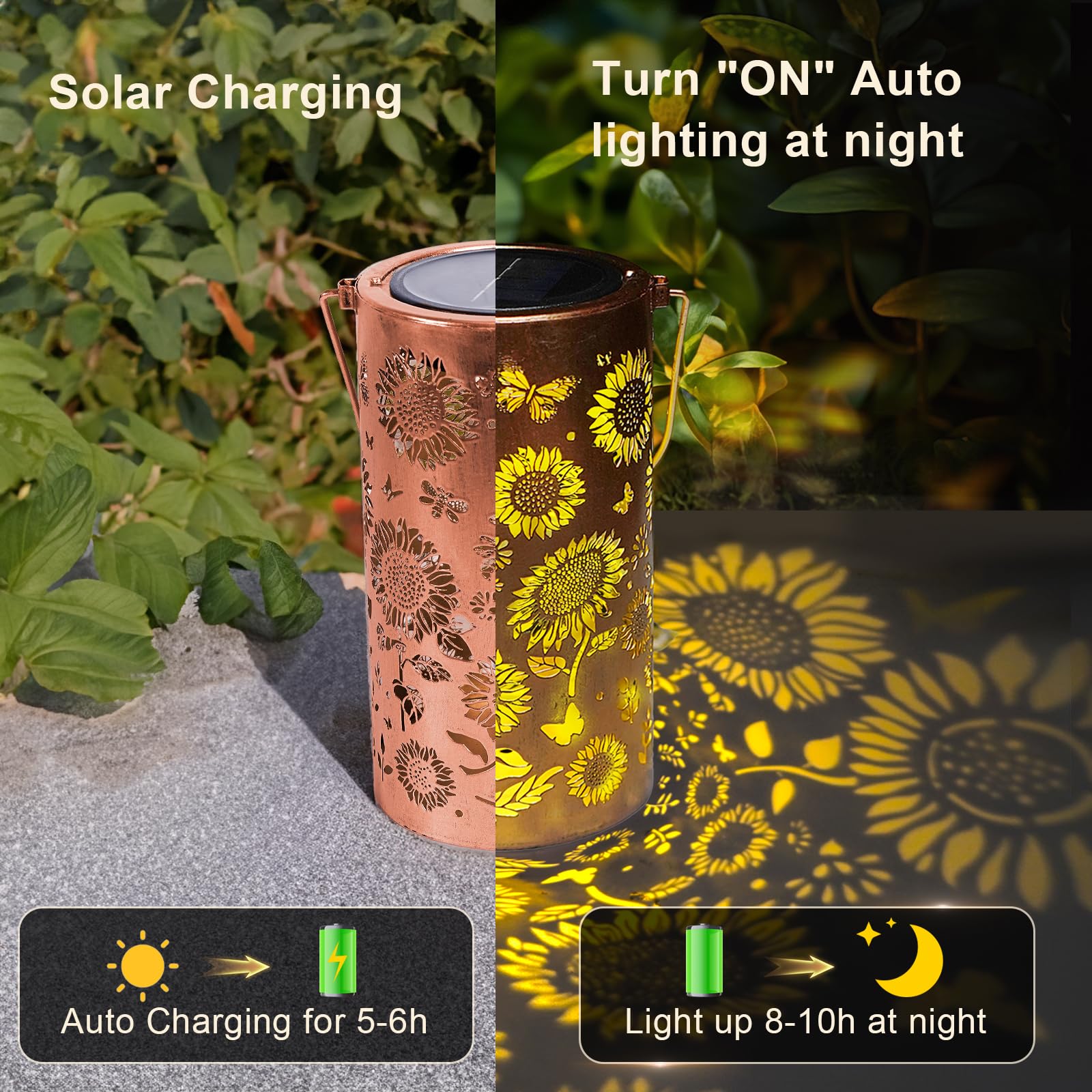 Gpp Solar Lanterns Outdoor Waterproof Sunflower Solar Lights Metal Outdoor Decor For Yard Patio Backyard Porch - Christmas Birth