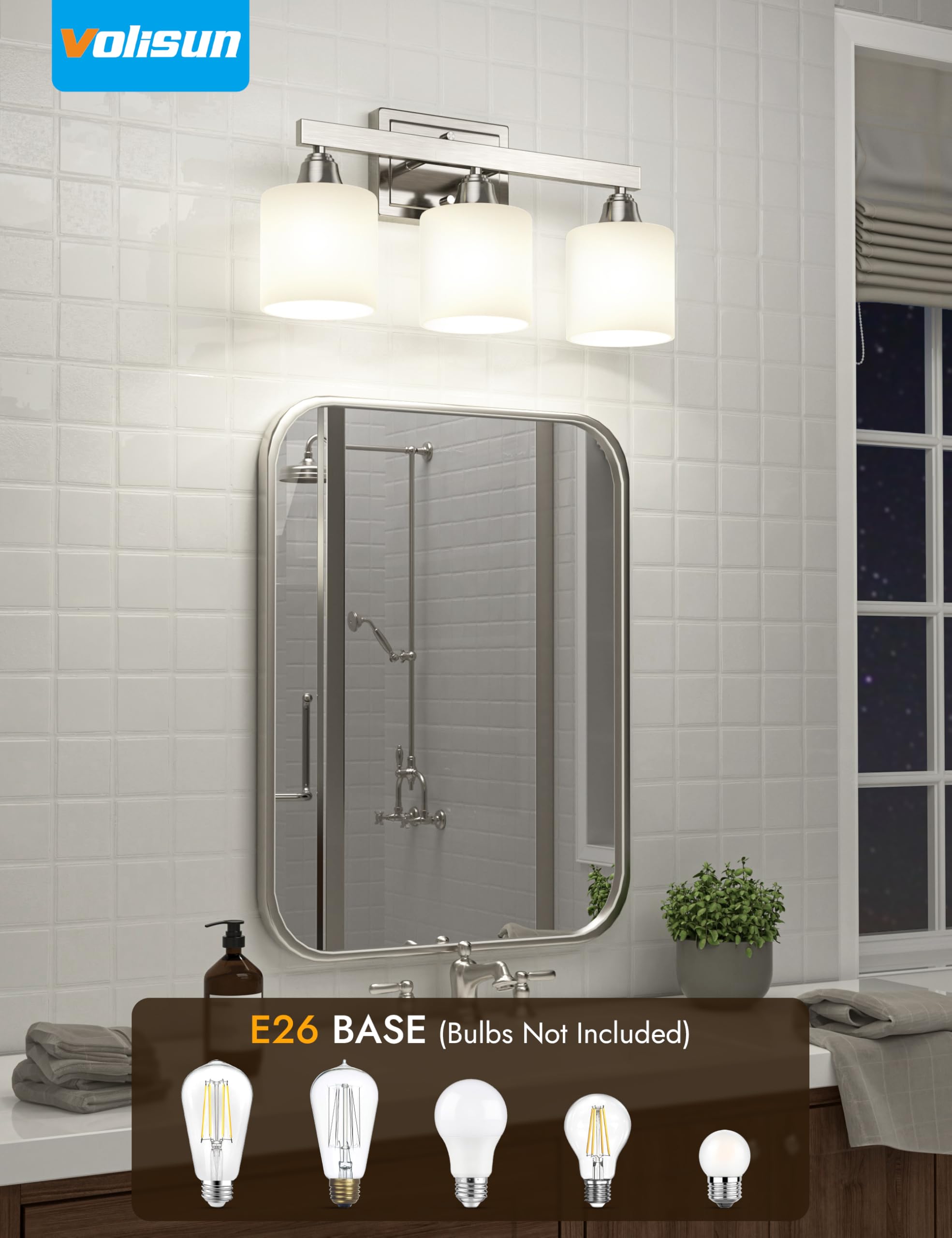 Volisun 6-Light Bathroom Light Fixtures, Brushed Nickel Bathroom Vanity Light Over Mirror, Modern Vanity Light For Bathroom With