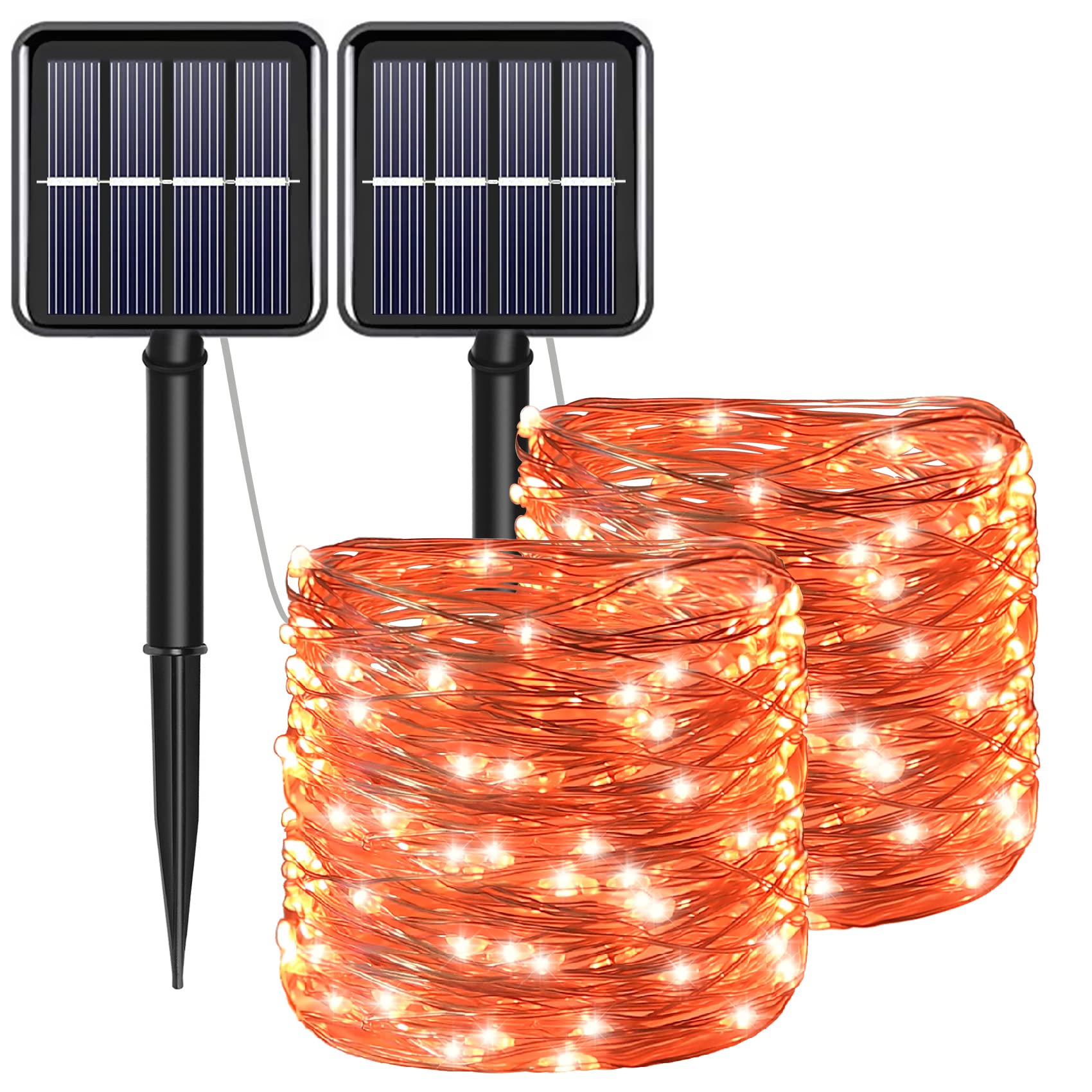 Yaozhou Solar Halloween Orange Copper String Lights Fall Thanksgiving Decor, 2Pack Total 200 Led 8 Modes Outdoor Fall Lights Wat