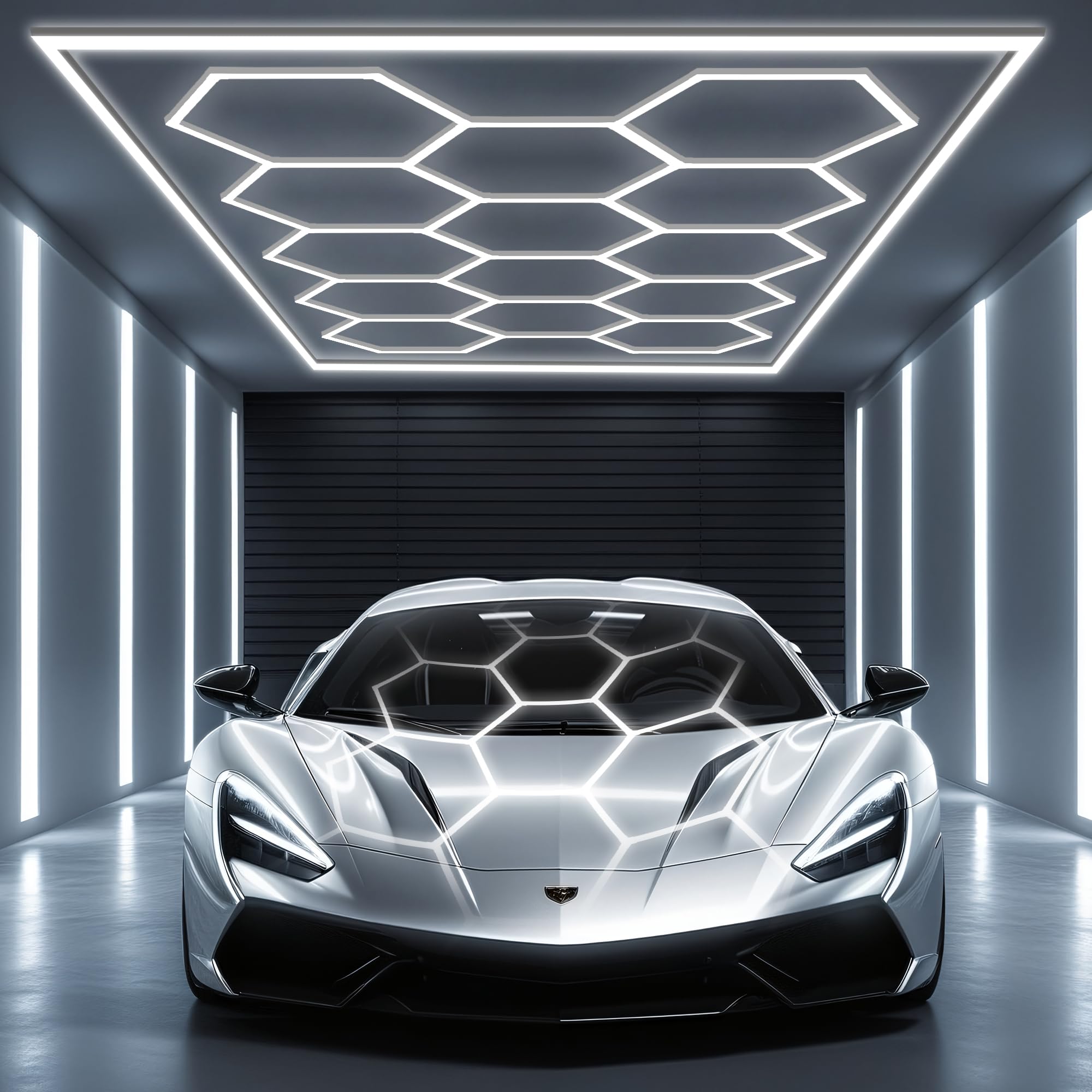 FAISHILAN Hexagon Lights: Higher Brightness 900W, 96,200 LM, 6,500K Hexagon Garage Lights with Rectangle Frame, Hexagon LED Ligh