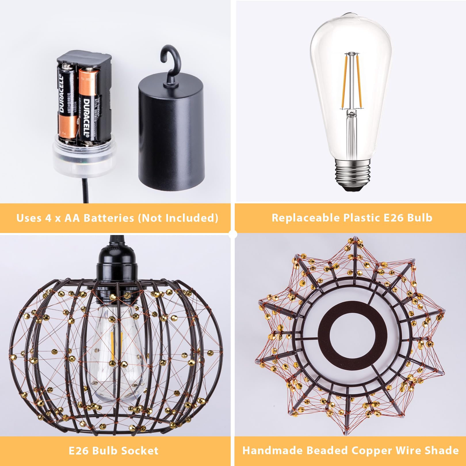 All Fortune Battery Operated Hanging Outdoor Chandelier, Battery Operated Gazebo Pendant Light Outdoor Waterproof, No Wiring, Po