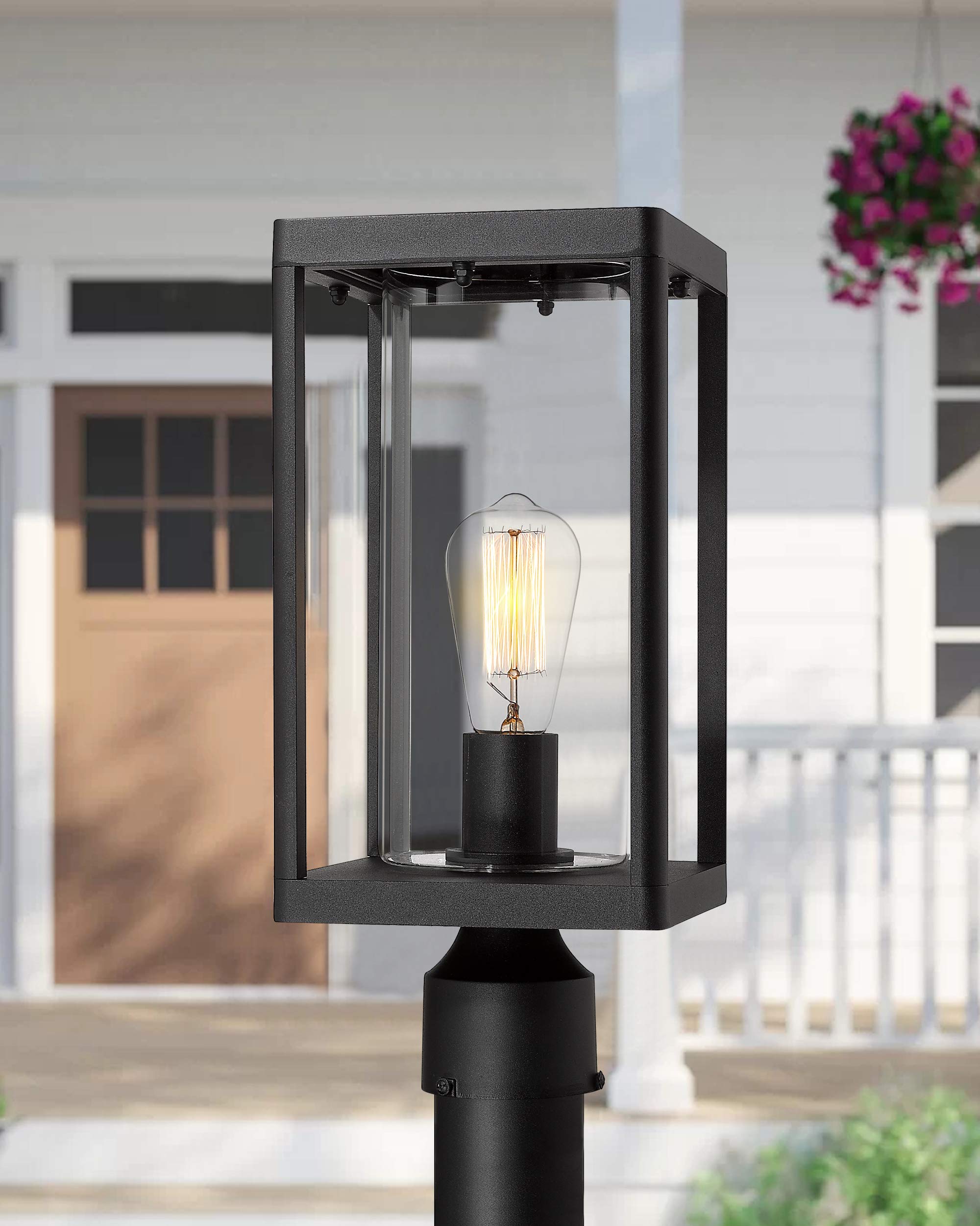 Beionxii Outdoor Post Lantern, Modern Lamp Post Light Fixture, Black Cast Aluminum, Extra Large, Model BXA291-P-2PK, Set of 2