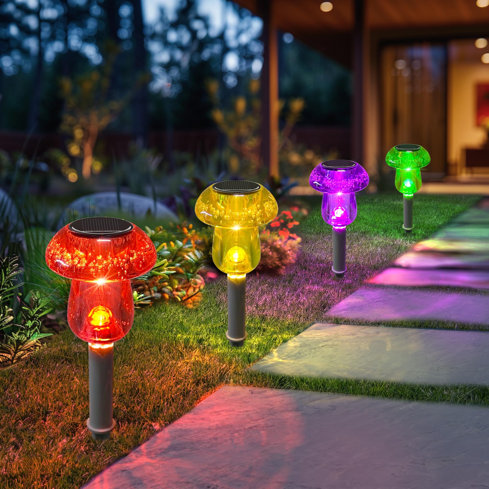Eyrosa Solar Outdoor Lights, 8 Pack Waterproof Solar Mushroom Lights For Garden Yard Pathway Path Walkway Driveway Lawn Landscape Outside Decor, Yellow Green Purple Red