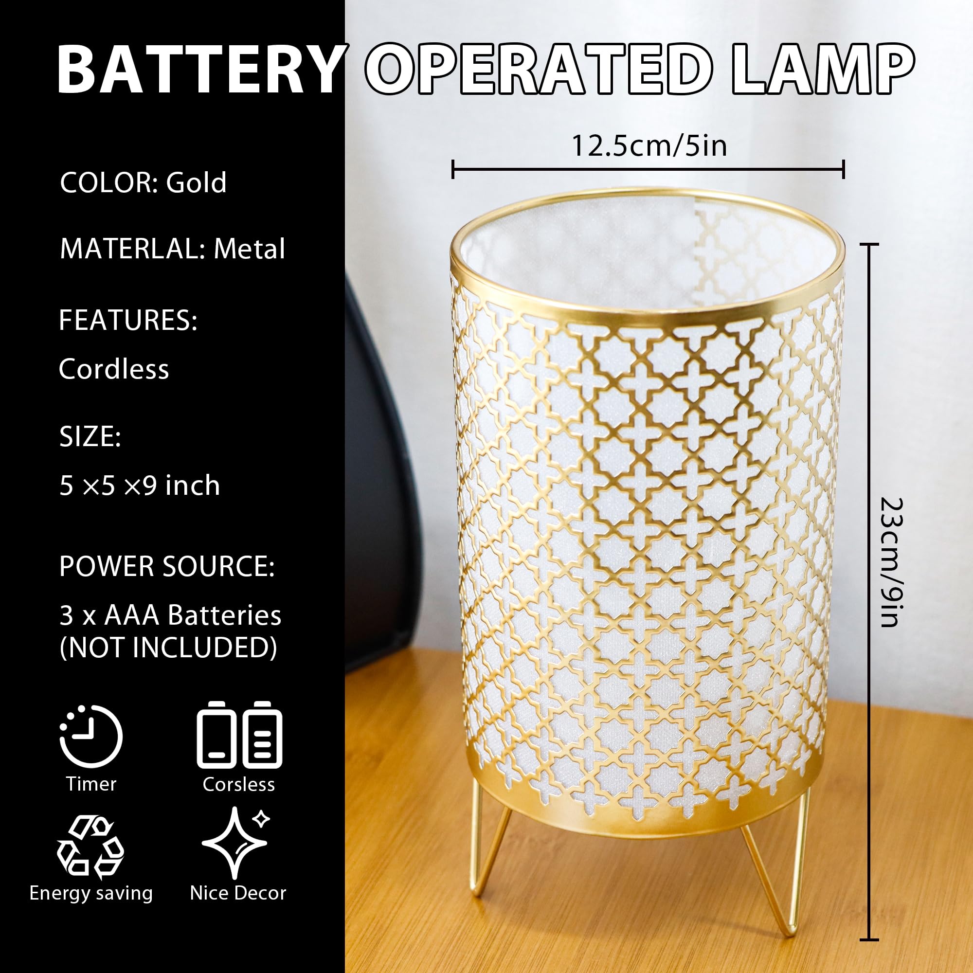 Trirocks Set Of 2 Battery Operated Lamp 9'' High Cordless Table Lamp Battery Powered Lanterns With 6H Timer For Home Living Room