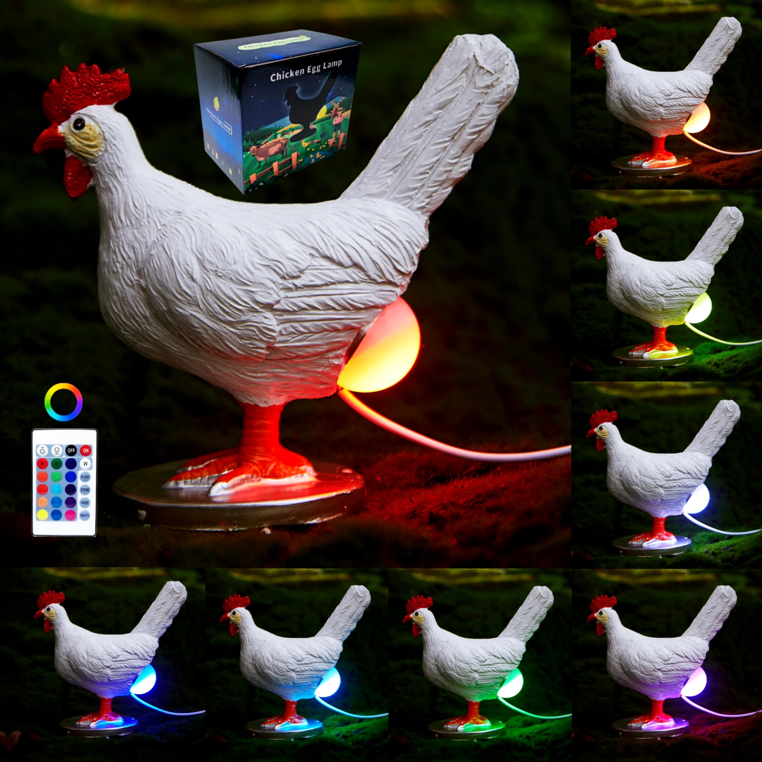 Upgraded Chicken Egg Lamp, 16 Colors Change With Remote Control, 3D Resin Night Light With USB, Color Gift Box, Easter Birthday