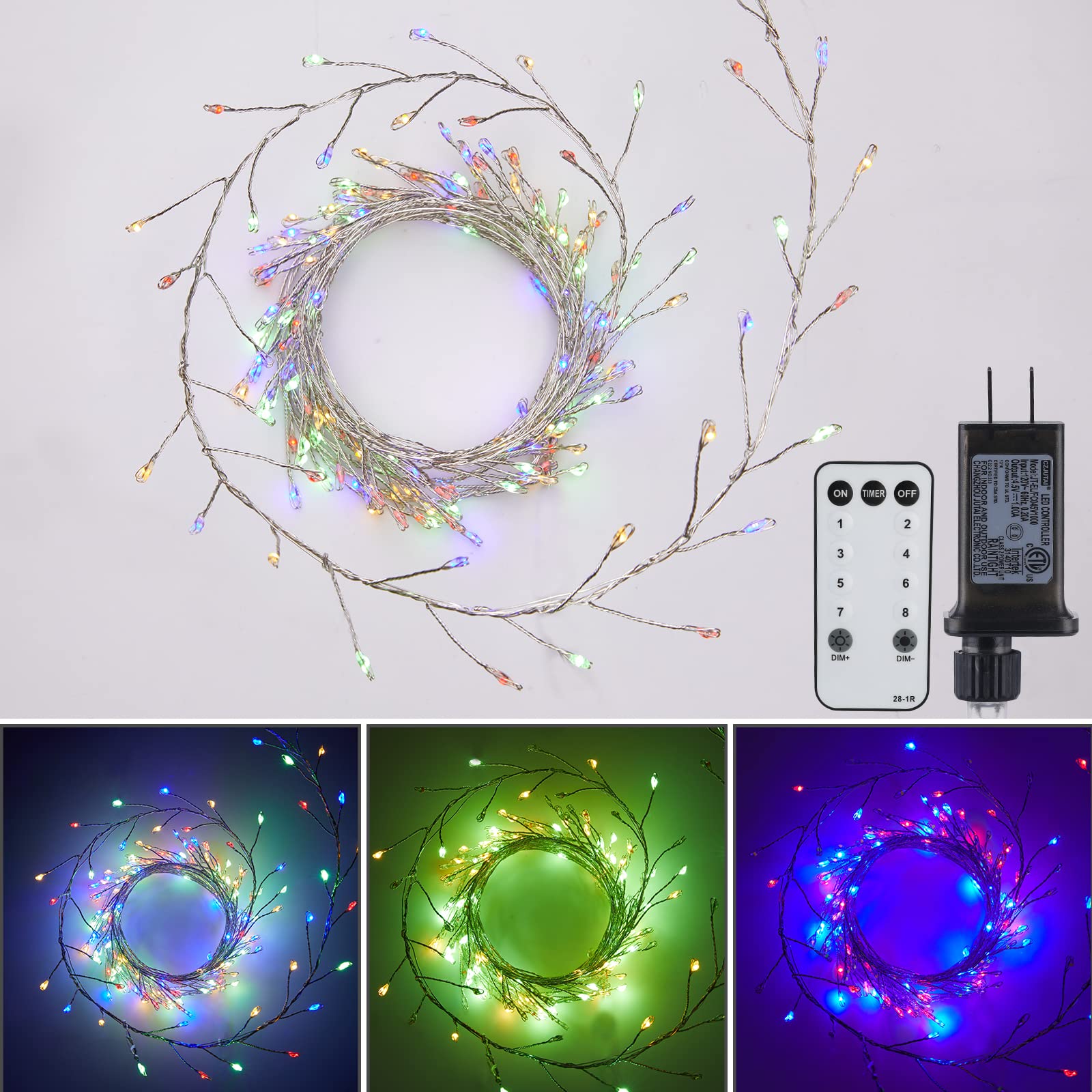 Fairy Lights Plug In, 10Ft 200Led Firecracker Firefly Lights With Remote, Waterproof Silver Wire Cluster Starry String Lights Fo