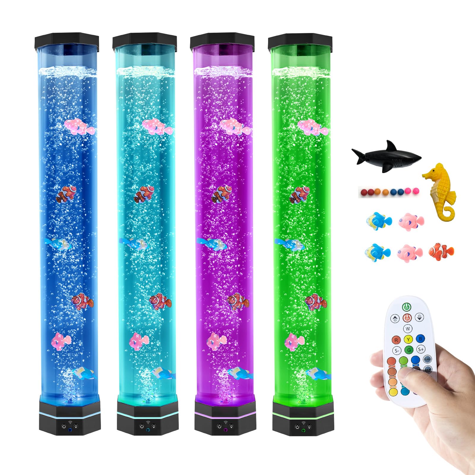 FineLiMoLa 32Extra Large Bubble Aquarium Light  Sensory Light with 5 Fish and Sharks Stable Base 16 Color Variable Night Lights Remote Control USB Powered for Home and Office Decor Christmas Gift