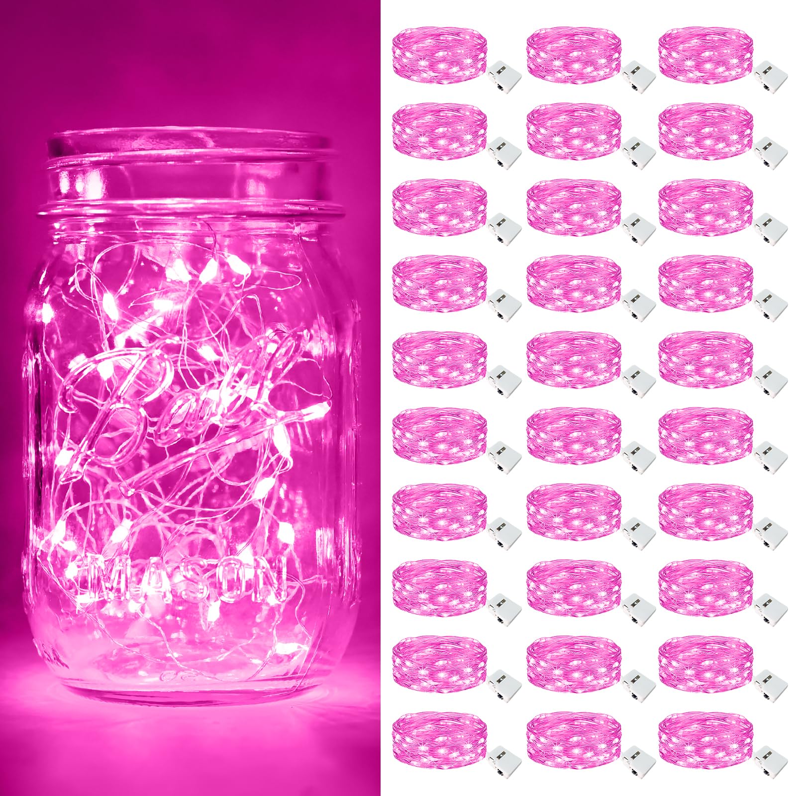 btfarm Fairy Lights 30 Pack, 7ft 20 LED Twinkle String Lights, Battery Operated, Waterproof, Pink