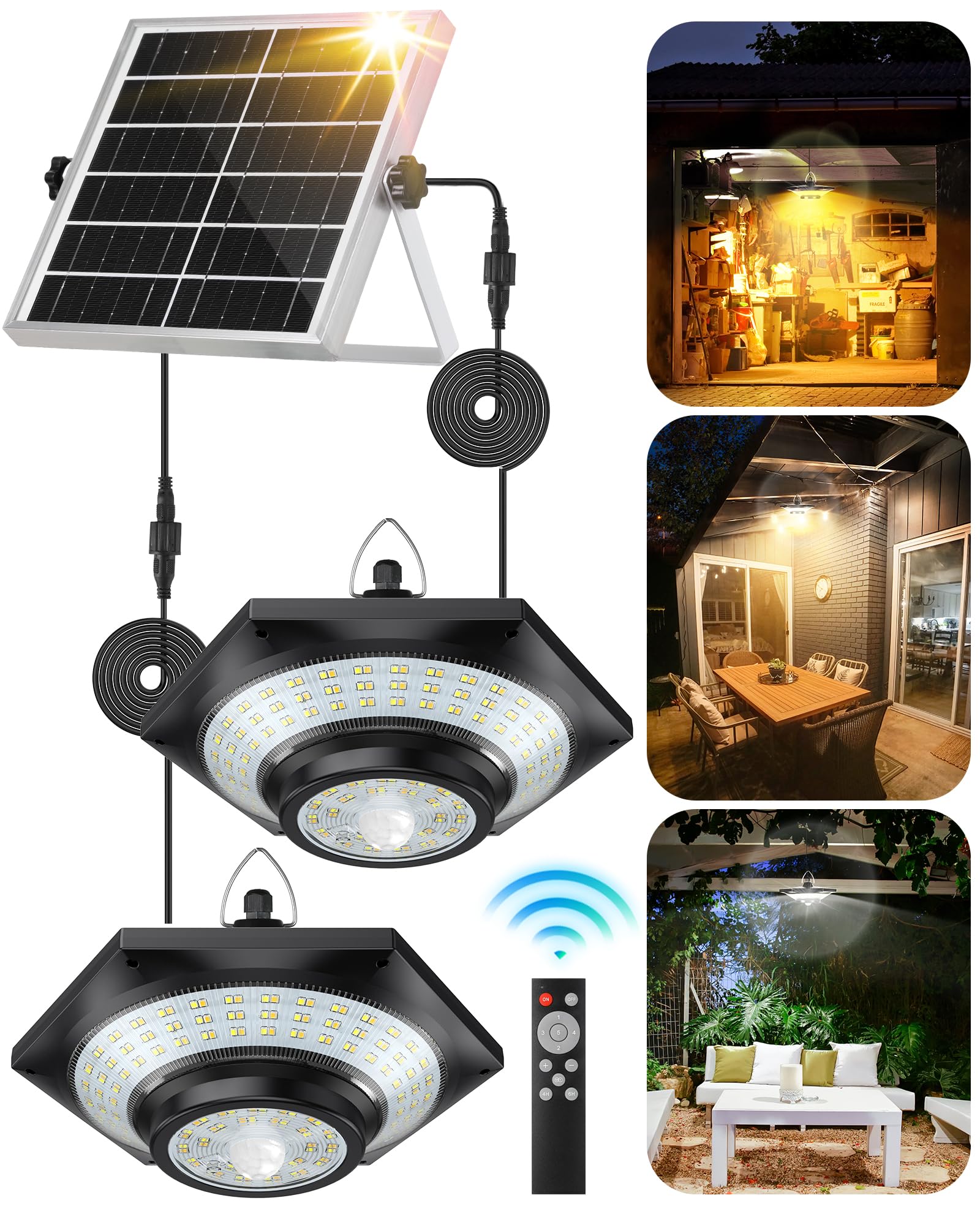 Fabstyl 4000Lm Dimmable Motion Sensor Solar Lights, Double-Headed, Ip65 Waterproof For Outdoor Security