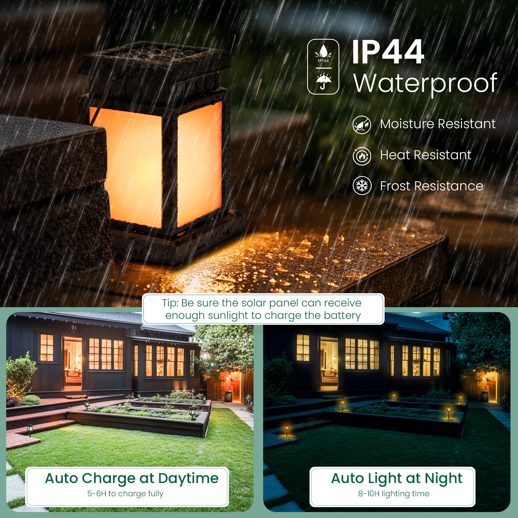 Gigalumi Solar Lanterns Outdoor Waterproof, 4 Pack Hanging Solar Lanterns For Outside, Flame Effect Outdoor Lights For Pathway,