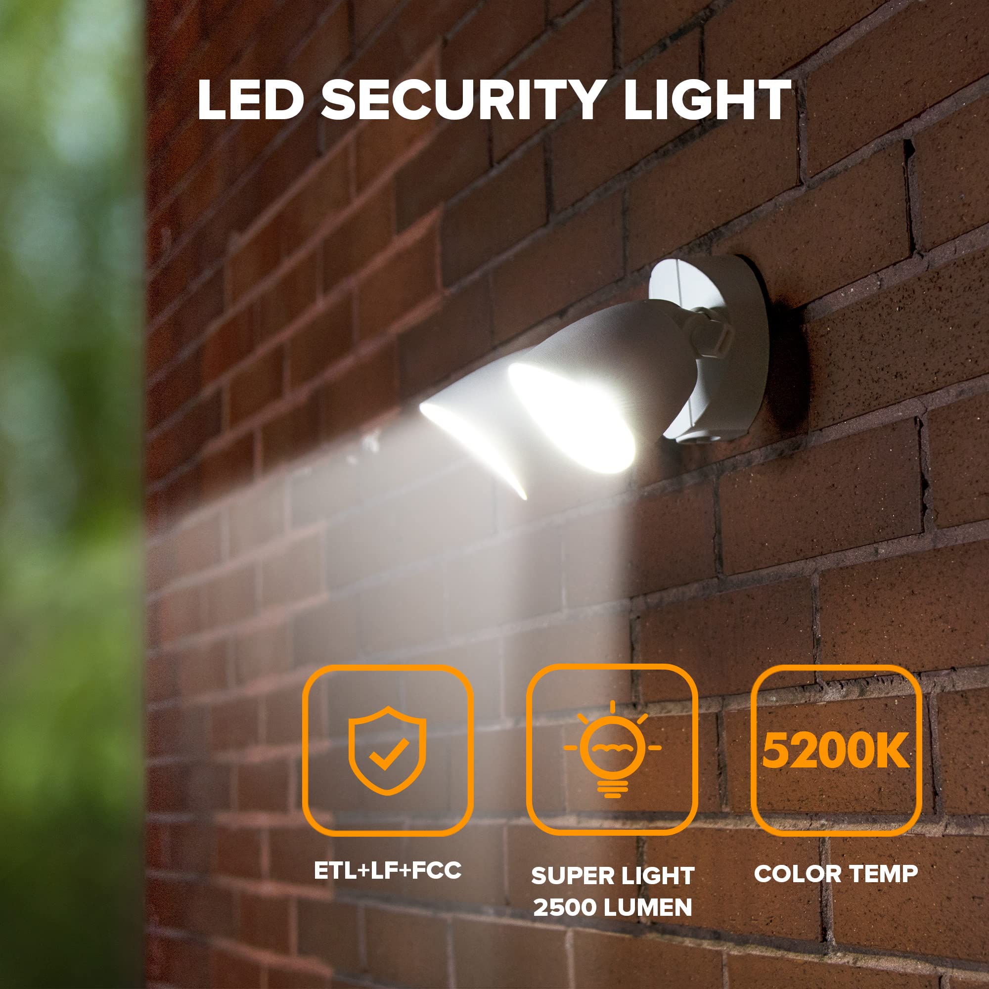 Ume Dual-Head 2500 Lumen Waterproof Led Floodlight - Outdoor Security Light, White Metal Design