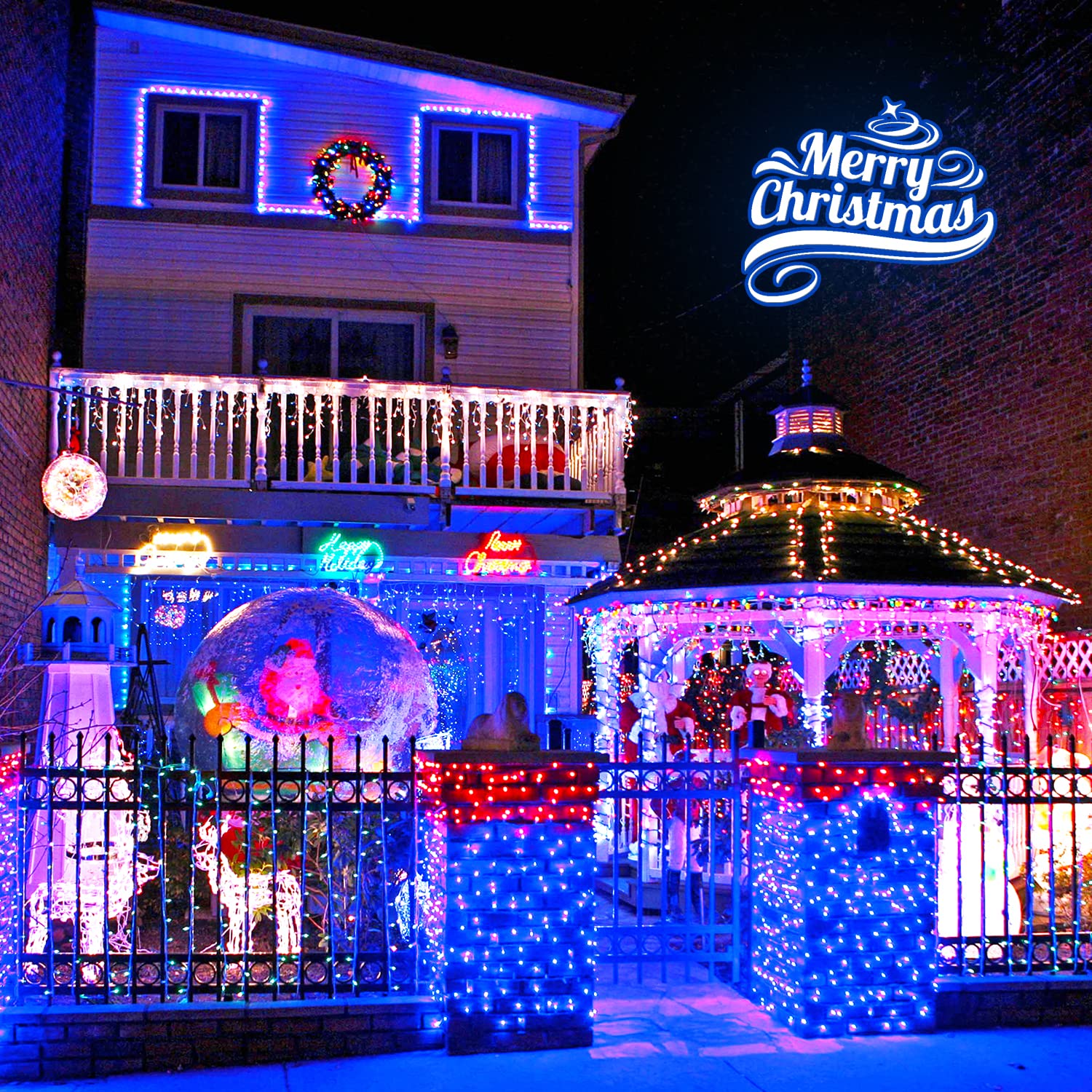 Jmexsuss 2 Pack Solar Christmas Lights Outdoor Waterproof, 200Led 75 Ft Each Blue Solar Lights Outdoor, 8 Modes Solar String Lights For Outside, Gardens, Party, Tree, Halloween, Christmas Decorations