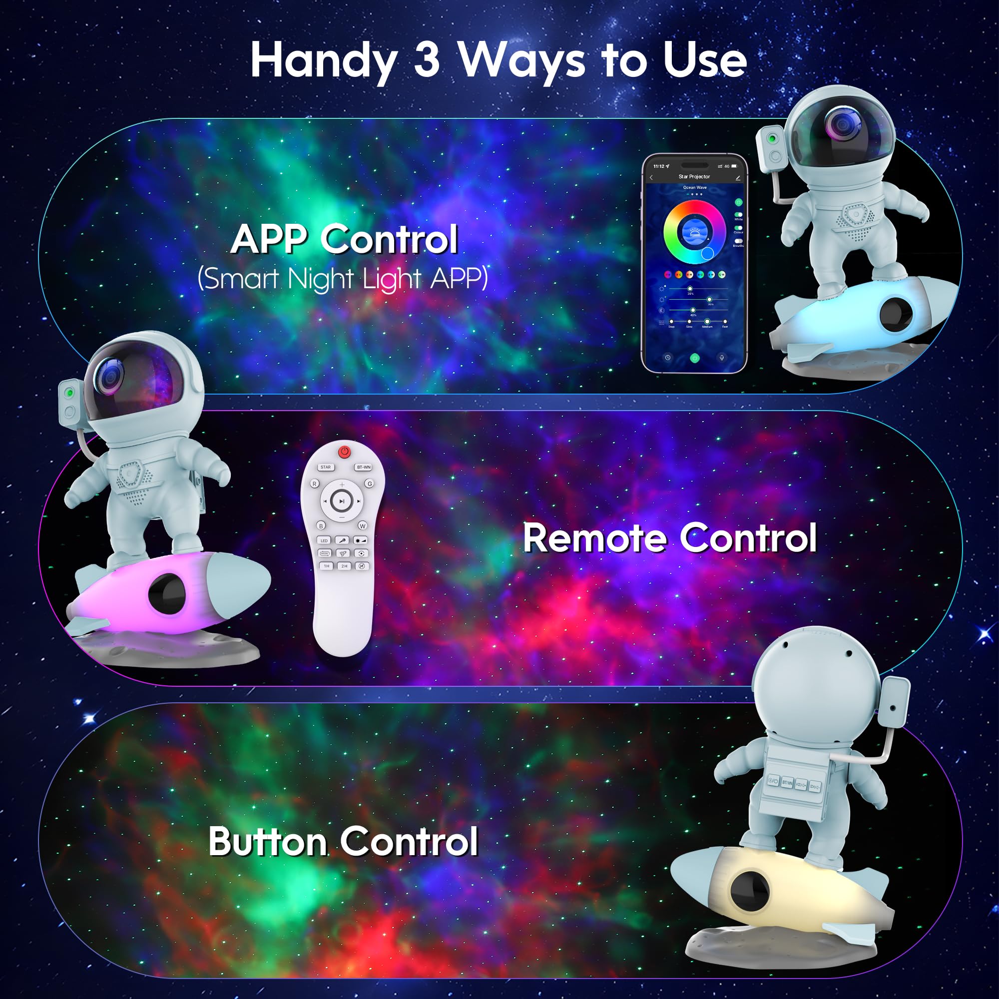 Flyeagle Astronaut Galaxy Projector, Star Projector Rocket Night Light For Kids Room, 360 Adjustable Magnetic Head, Bluetooth Sp