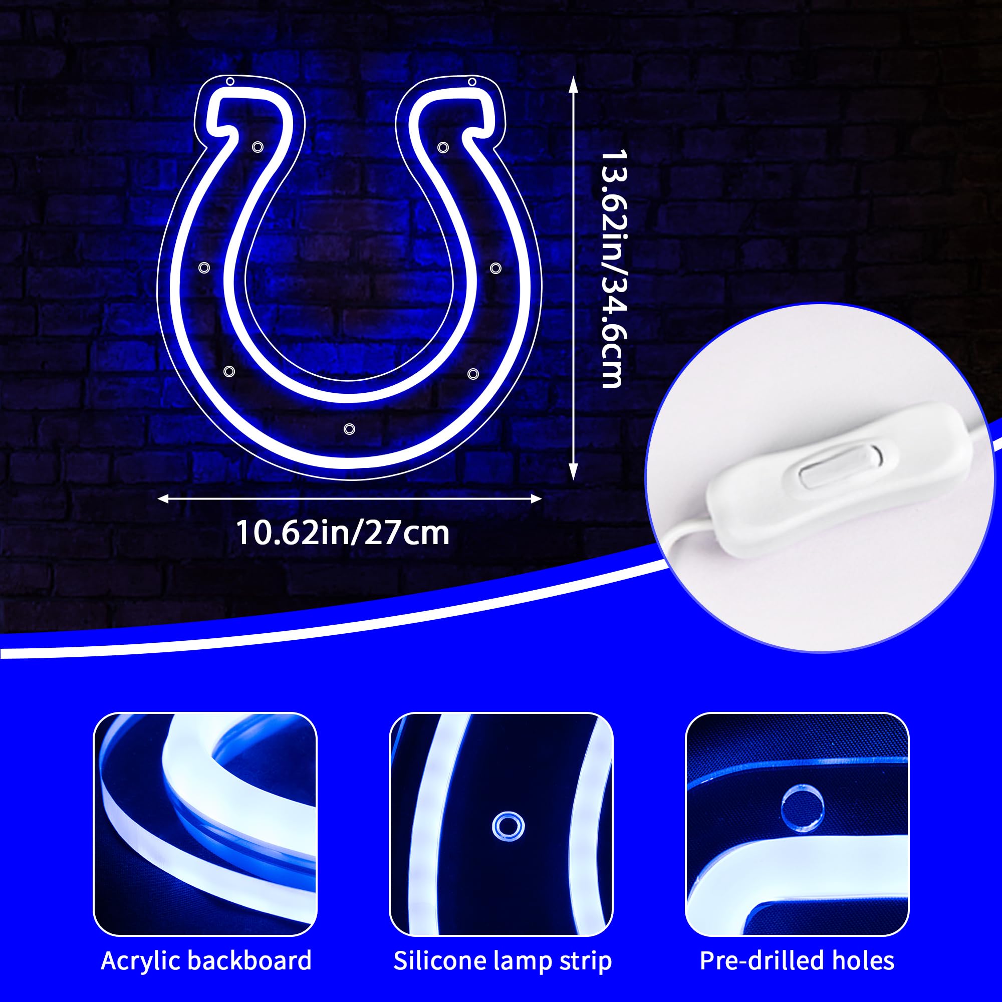 Football Neon Sign For Wall Decor Colts Team Led Neon Sign For Man Cave Birthday Gifts For Football Fans Football Team Sign Blue Neon Lights Sign For Party,Club,Bar,Dorm Size12.9 * 13.7Inch(Zyld116)