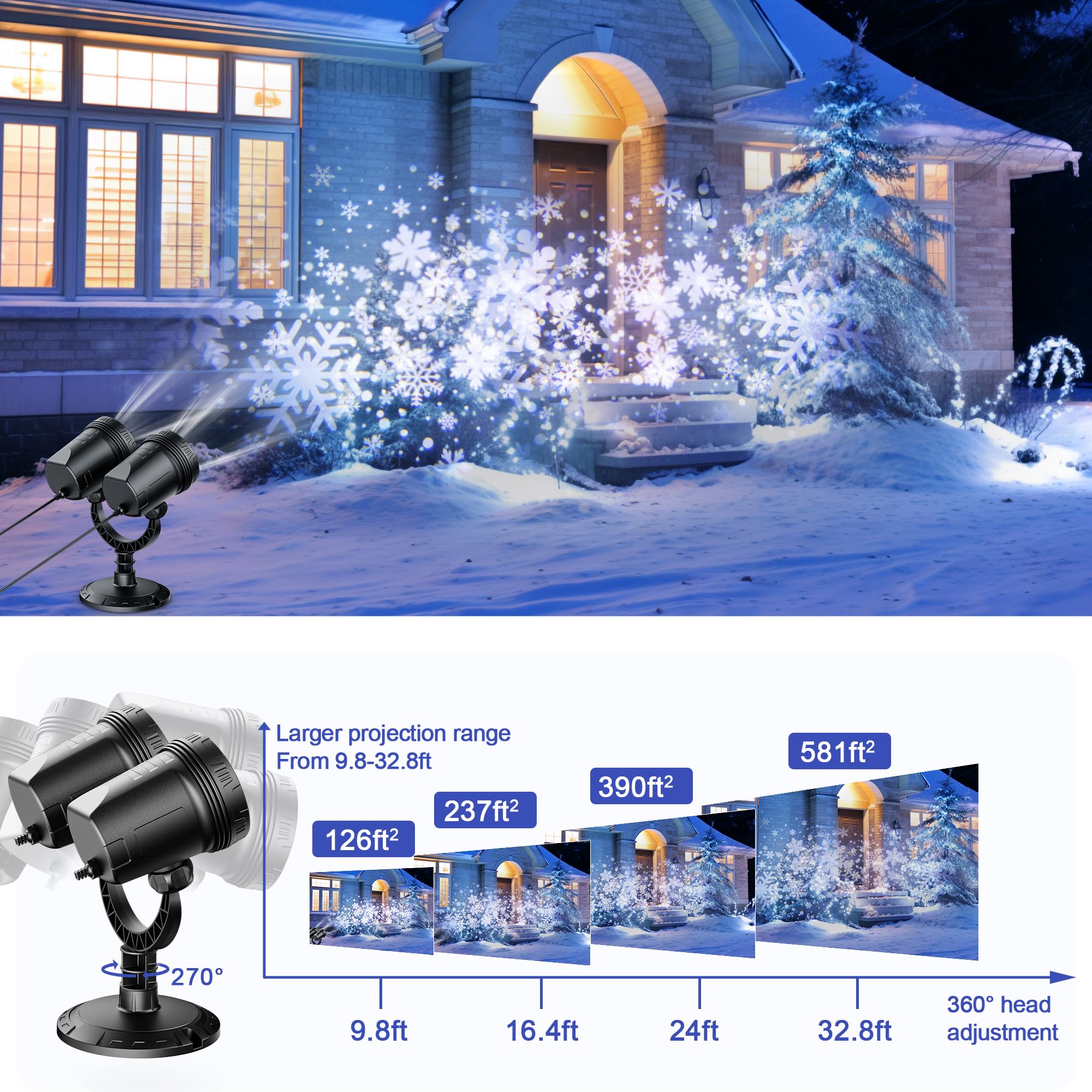 Fussion Snowflake Projector Lights - Waterproof Double-Head Holiday Decor For Indoor/Outdoor