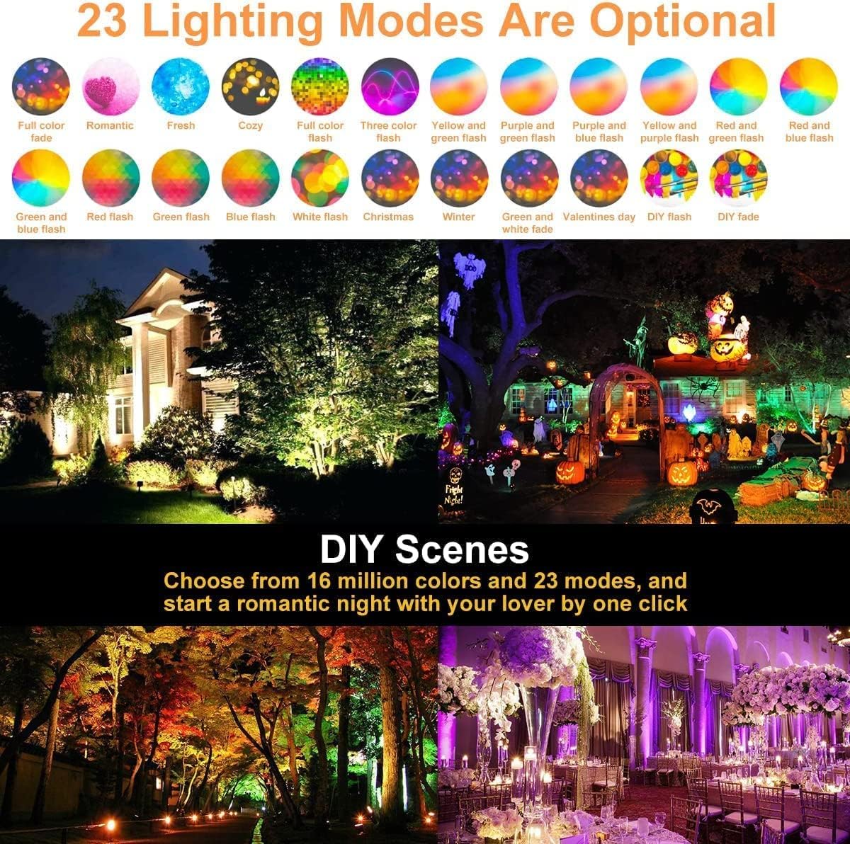 ChangM LED Flood Light 500W Equivalent, Bluetooth RGBW, 5000LM, IP66 Waterproof, 4-Pack with Ground Stakes, 2700K Color Changing
