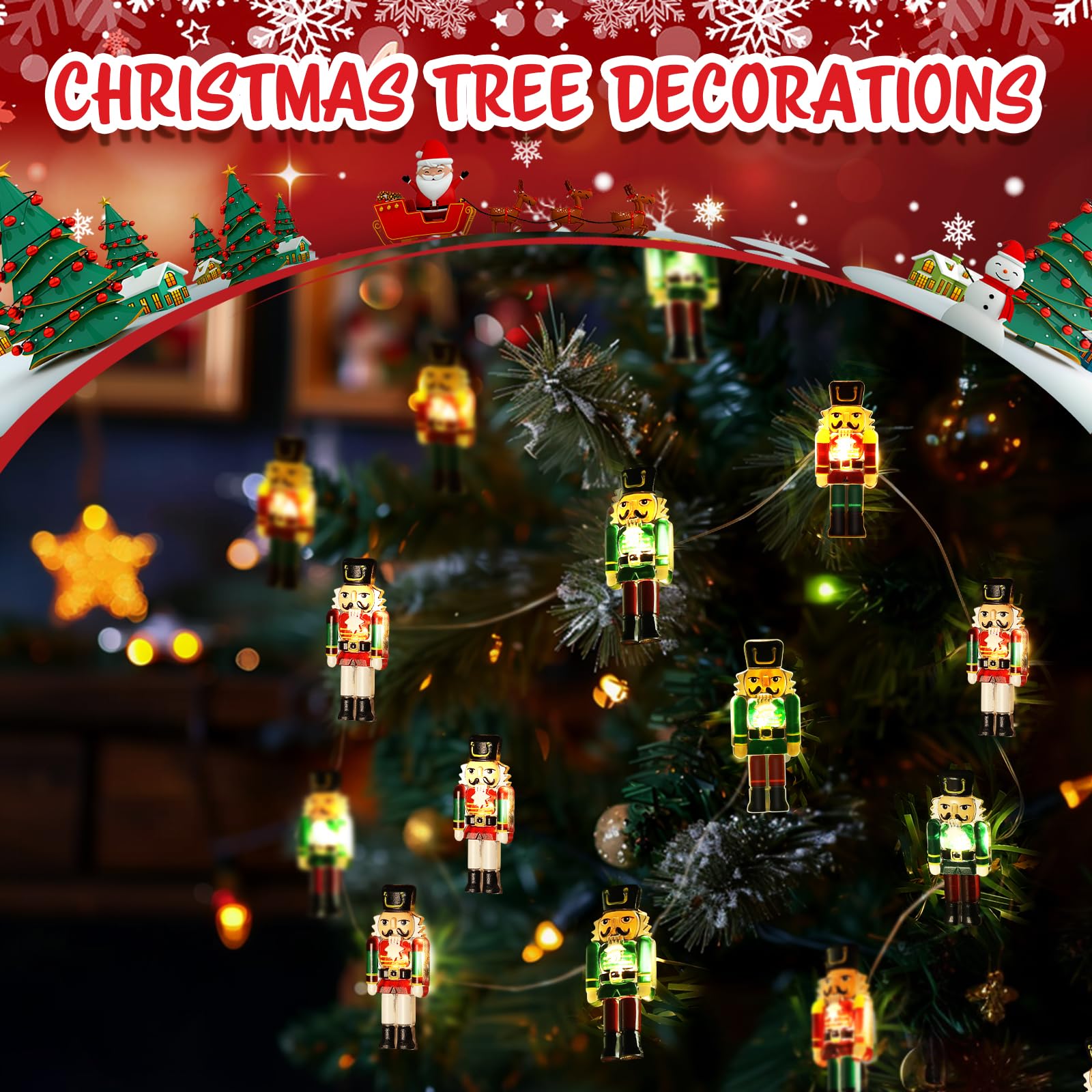 Coquimbo Christmas Decorations Indoor 10Ft 30 Led Nutcracker String Lights Cute Fairy Lights Indoor Outdoor For Christmas Tree New Year Party Fireplace Decorations Christmas Ornaments Stocking