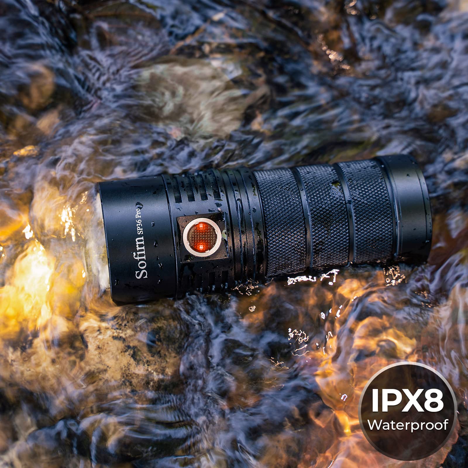 Sofirn SP36 Pro Rechargeable LED Flashlight 8000 Lumens, 4X SST40, IPX8 Waterproof, Aluminum, Black, SP36 Pro-Kit