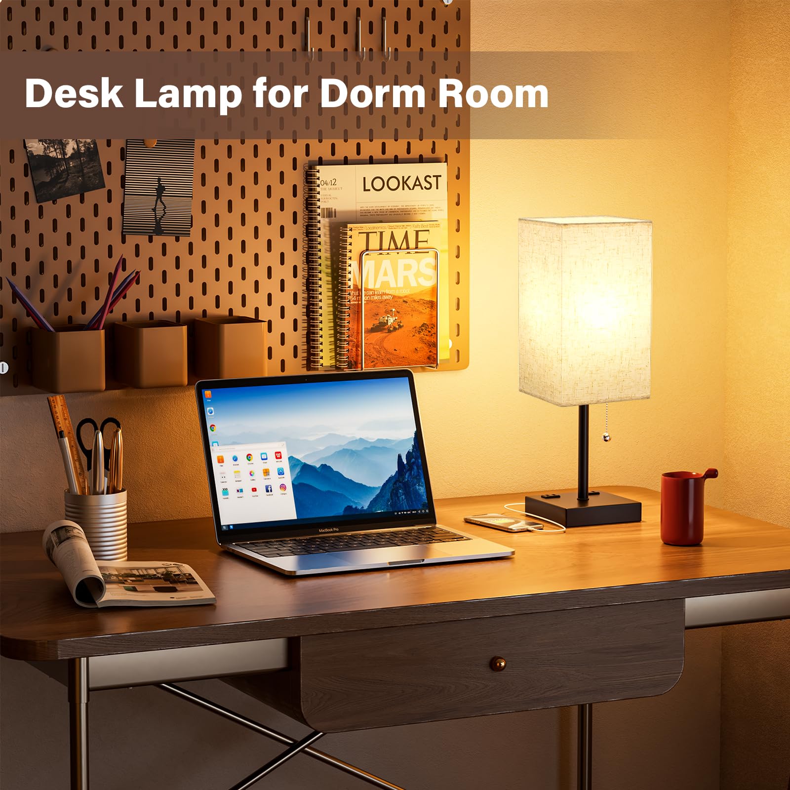 Table Lamps For Bedroom Set Of 2 Nightstand - 17.4In Tall, 3 Color Bedside Lamps With Ac Outlets And Usb A & C For Charging, Squ
