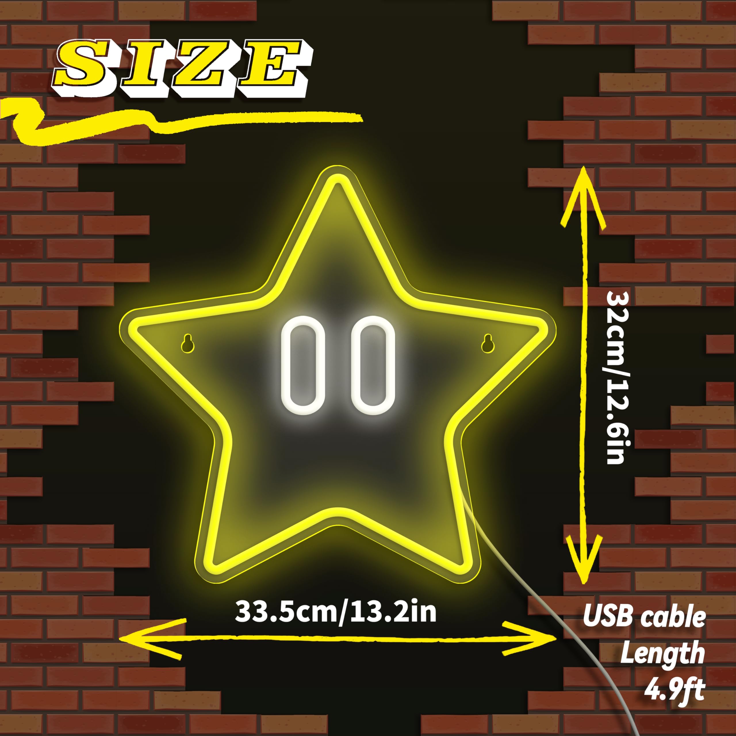 JIARODEY Star Neon Sign, Yellow Acrylic Gaming Wall Decor, 13.7x13.7in, Kids Room, Man Cave, Super Star Gamer Gift