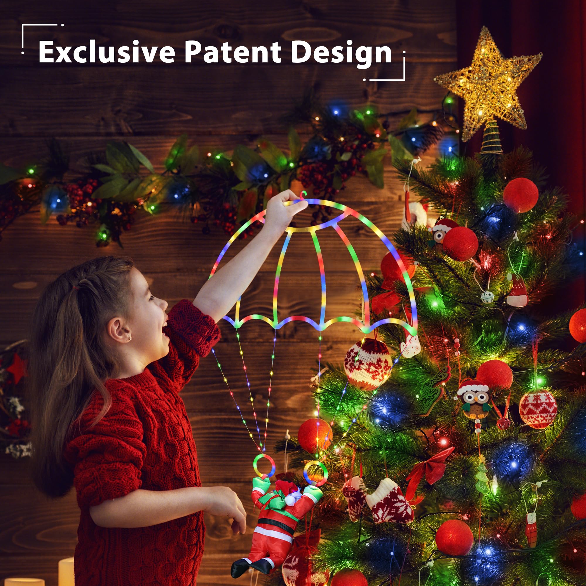 Toodour 2.8FT Christmas Parachute Lights, Waterproof Multicolor Hanging Decorations with Santa Claus - LED08230128