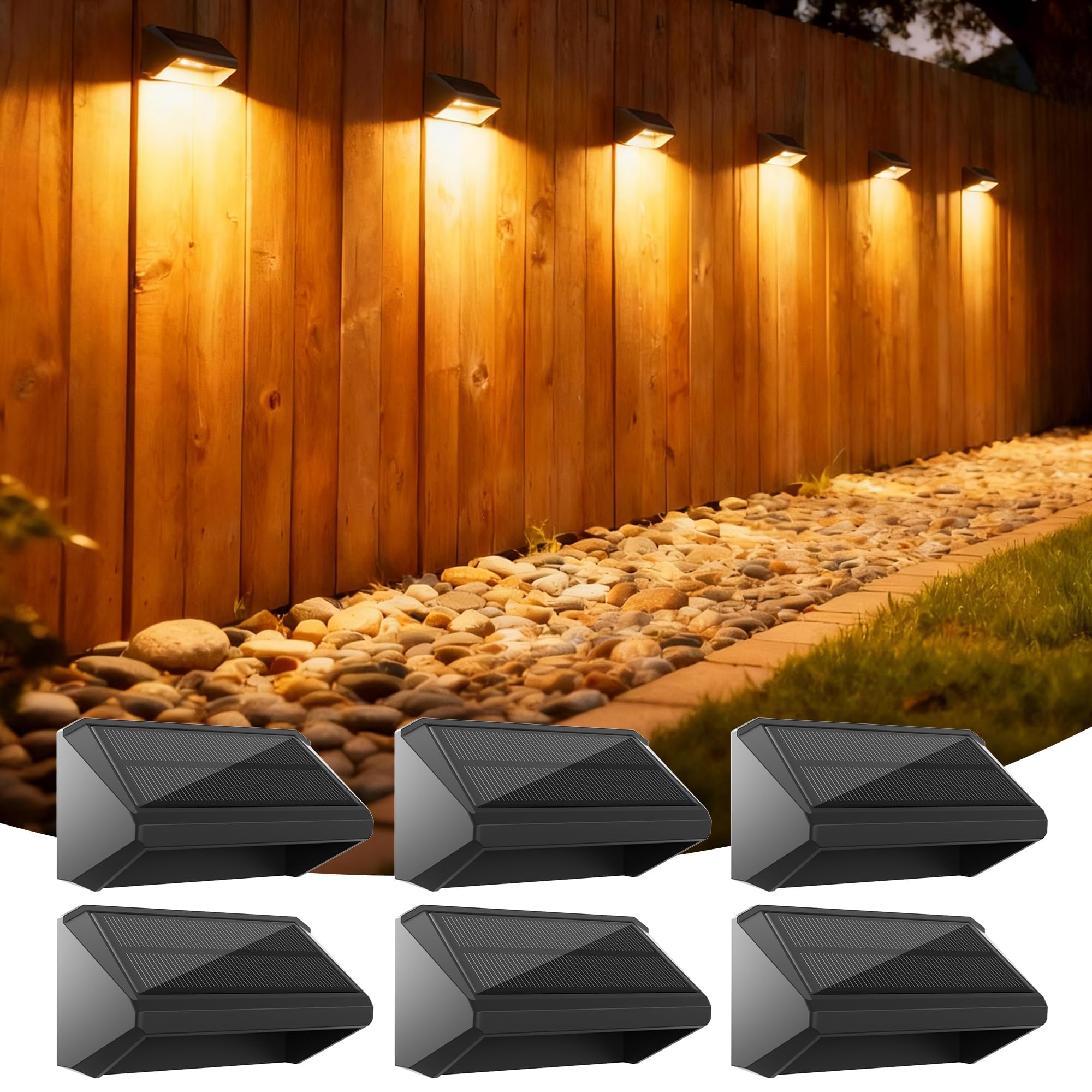 KEILAIMO Solar Fence Lights Outdoor, 6 Pack Ultra-Bright 100 Lumens Fence Lights Solar Powered, IP65 Waterproof, 9 Color Modes, 