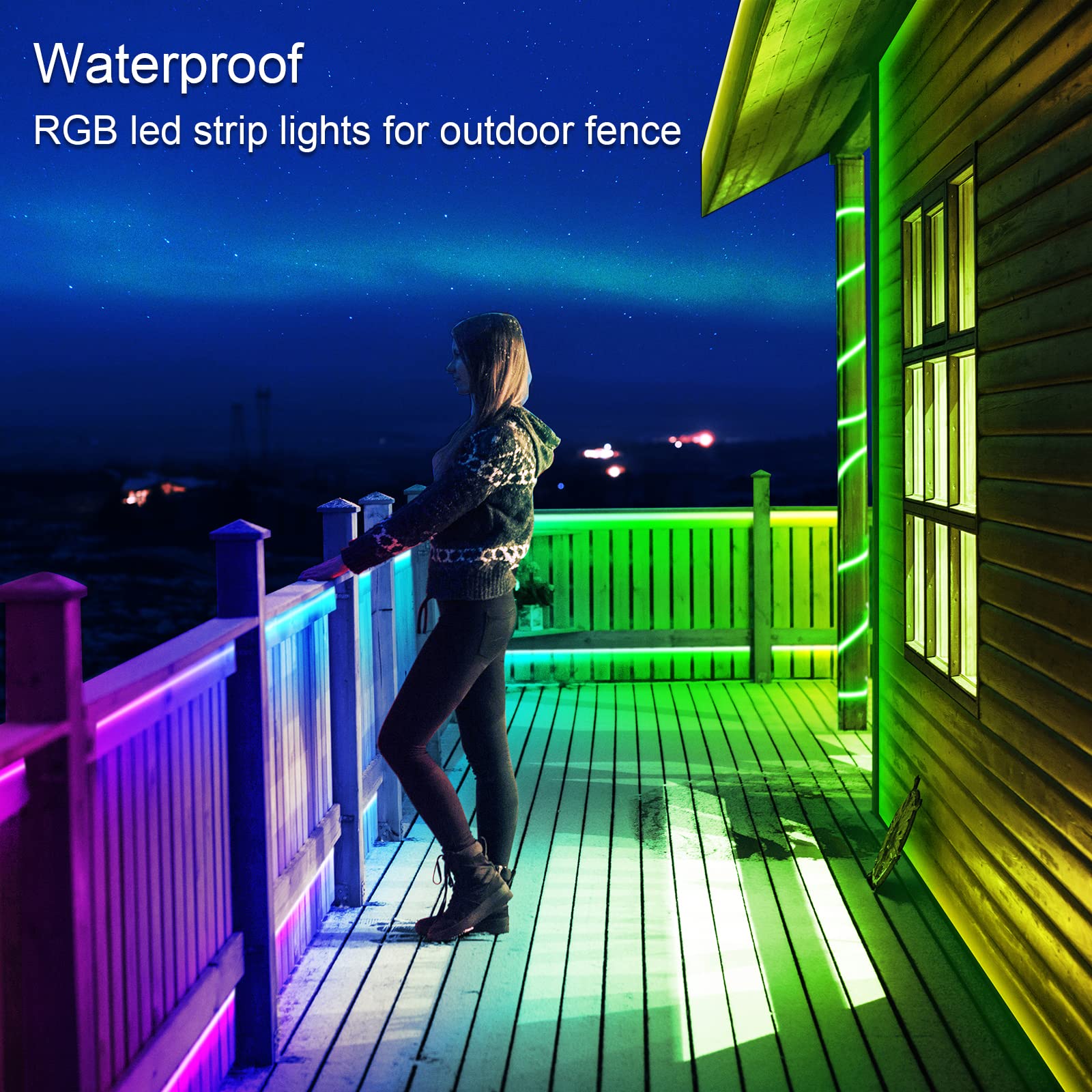 AILBTON 100ft Outdoor LED Strip Lights, Waterproof IP65, Bluetooth App Control, Multicolor Music Sync, Ideal for Balcony, Garden, Pool