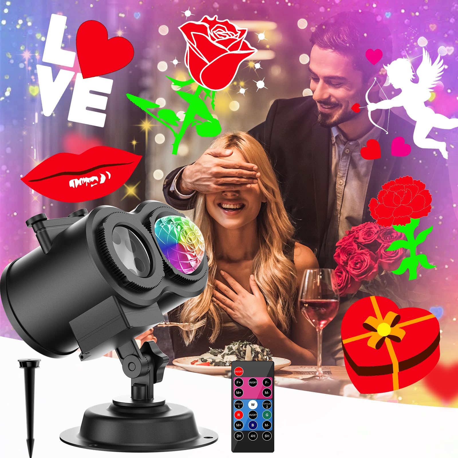 Valentine Decorations Projector Lights for Outdoor Home Indoor,15W Brighter HD 16 Patterns Christmas Projector Lights Outdoor Decorations Halloween Christmas Holiday Projectors for Outside House