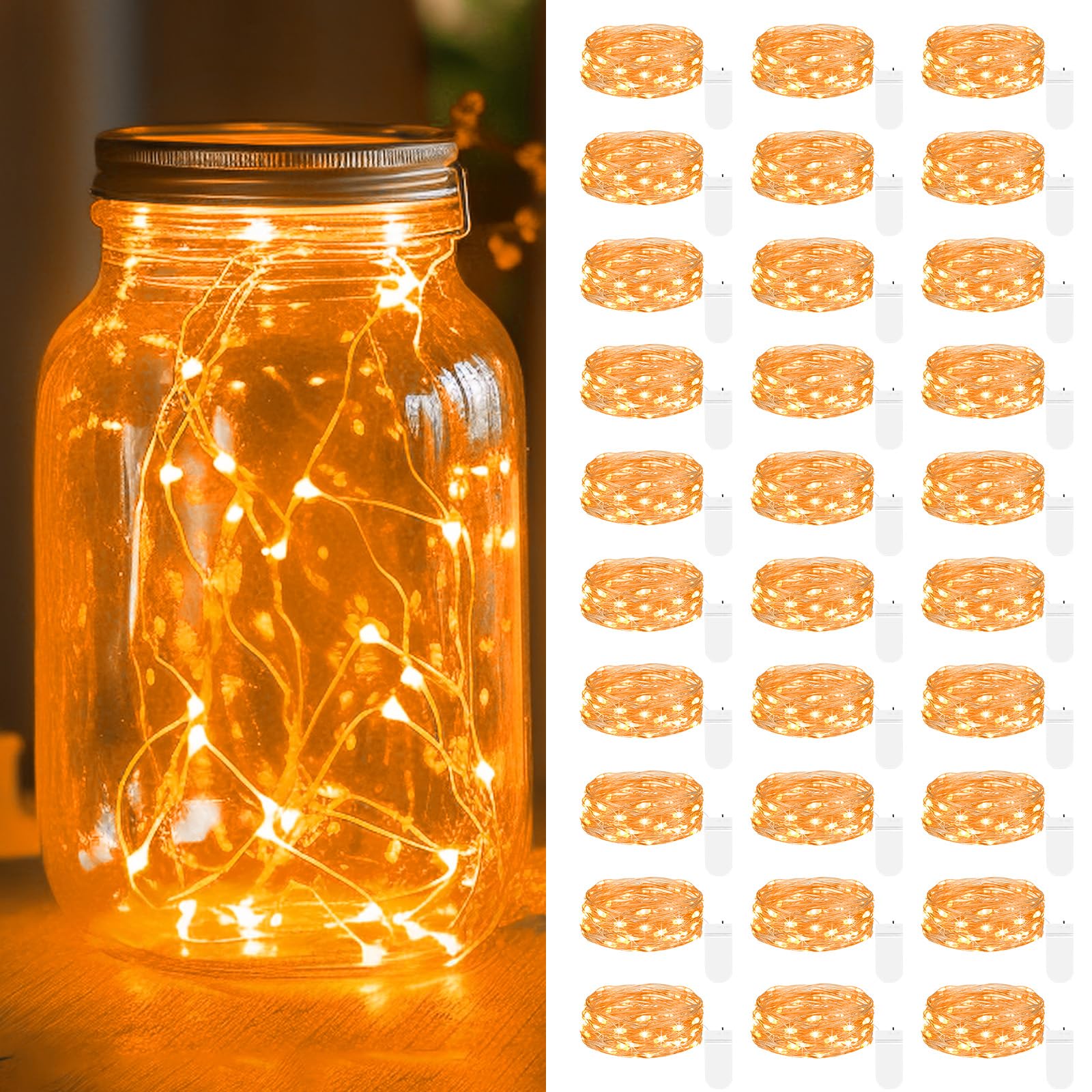 Kolpop Fairy Lights String Lights 7 FT 20 LED Copper Battery Operated 30 Pack Orange BL19