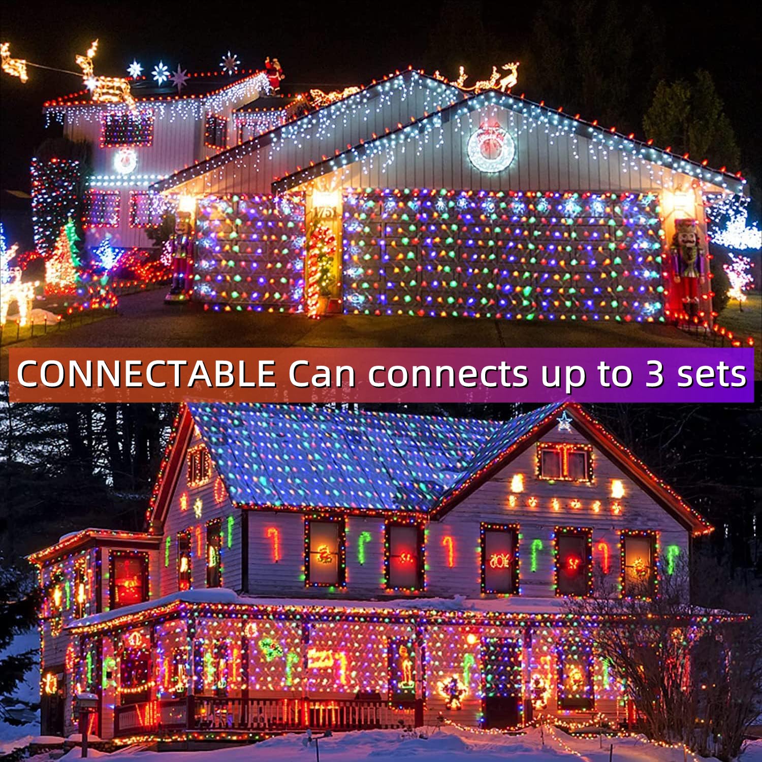 JMEXSUSS 360 LED Christmas Net Lights, 12ft x 5ft, Multicolor, Outdoor Plug-in, Connectable for Bushes and Tree Decoration