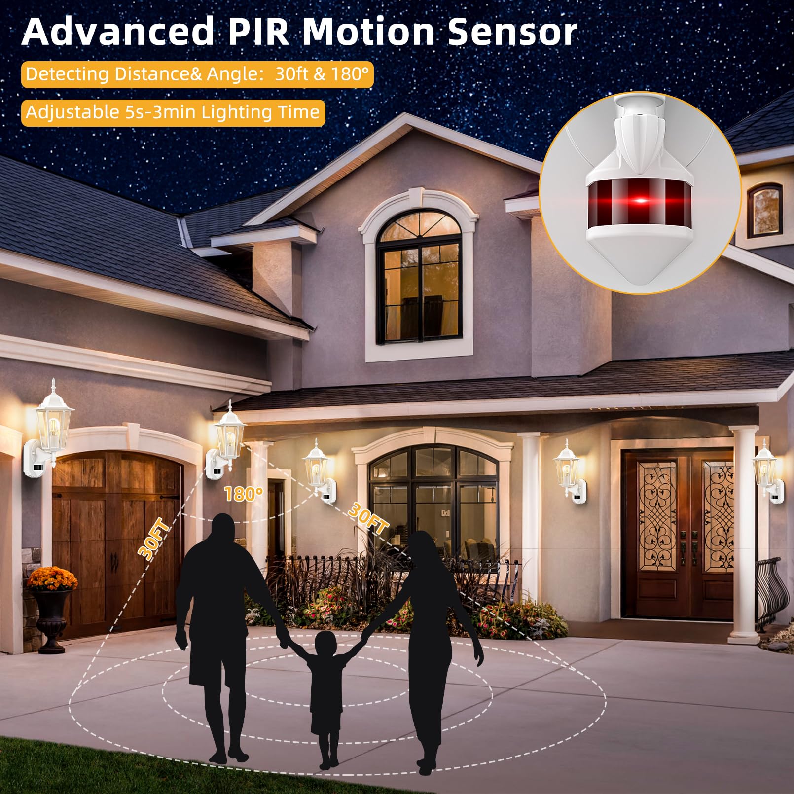 Lamomo 2 Pack Motion Sensor Outdoor Lights, Upgrade Dusk To Dawn White Outdoor Light Fixtures Wall Mounted, 100% Anti-Rust Alumi