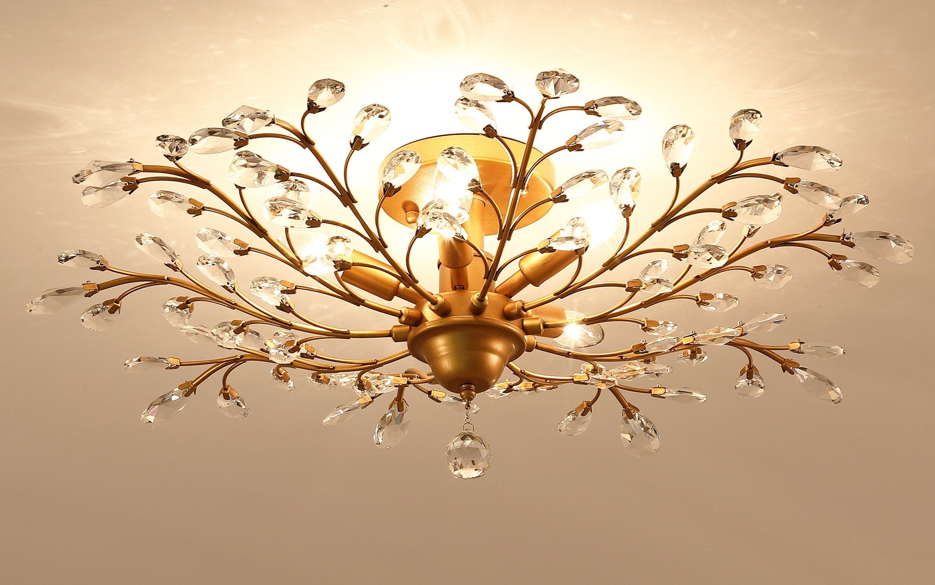 Garwarm Vintage K9 Crystal Chandelier Pendant Light 5-Light Gold Ceiling Fixture for Living Room Bedroom Restaurant
