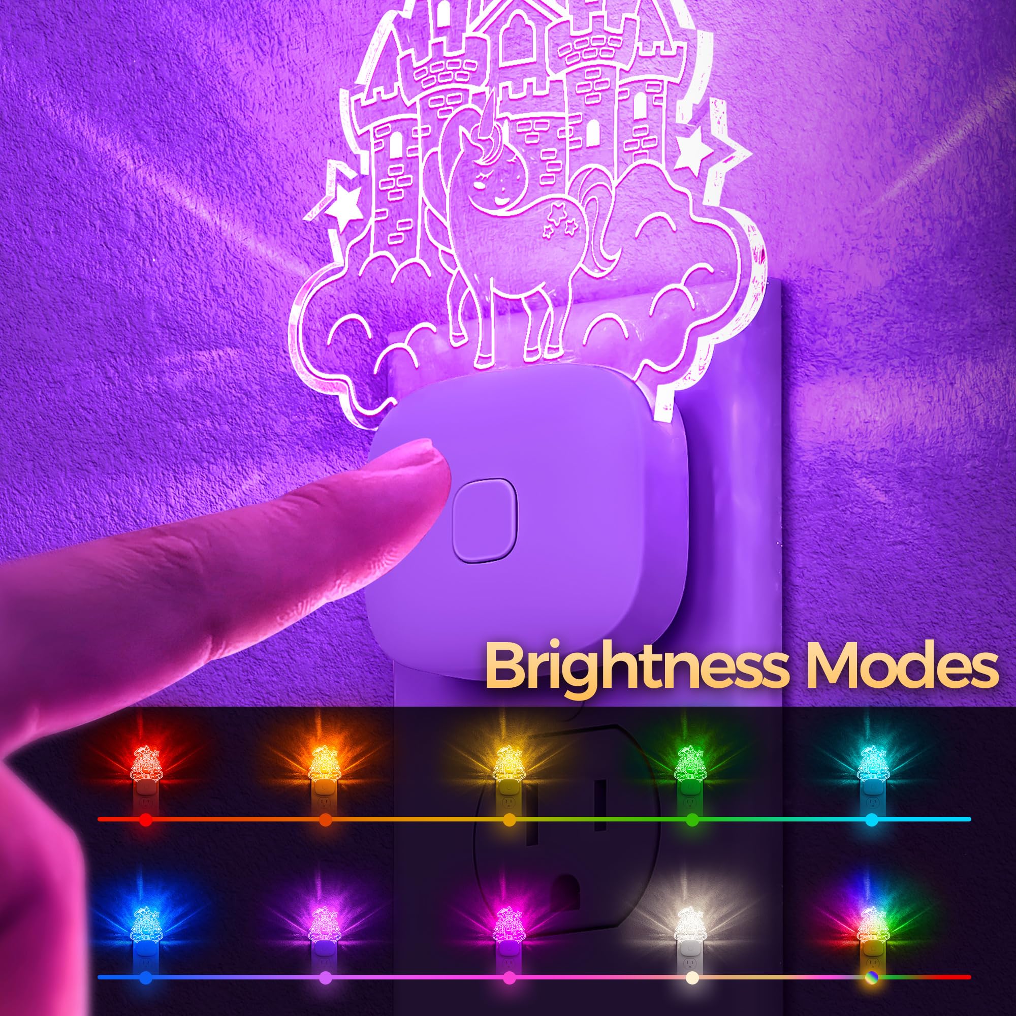 DORESshop Cute Night Light for Kids, 2 Pack, Acrylic, Color Changing, Plug-In, Dusk to Dawn Sensor, Multicolor