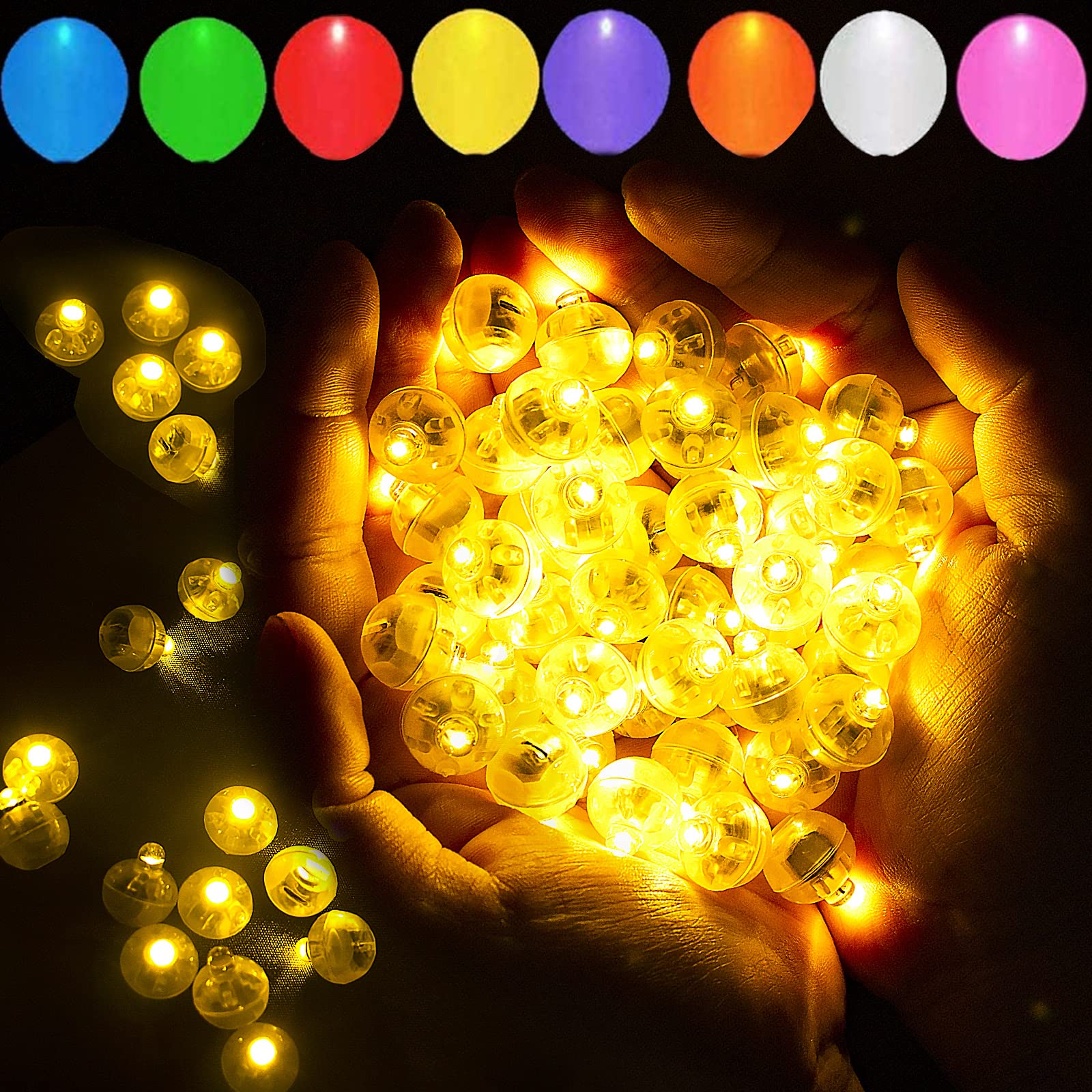 100 Pcs Yellow Led Balloon Light, Tiny Led Lights Round Ball Lamp For Balloons Birthday Party Event Fun Indoor Outdoor Wedding D