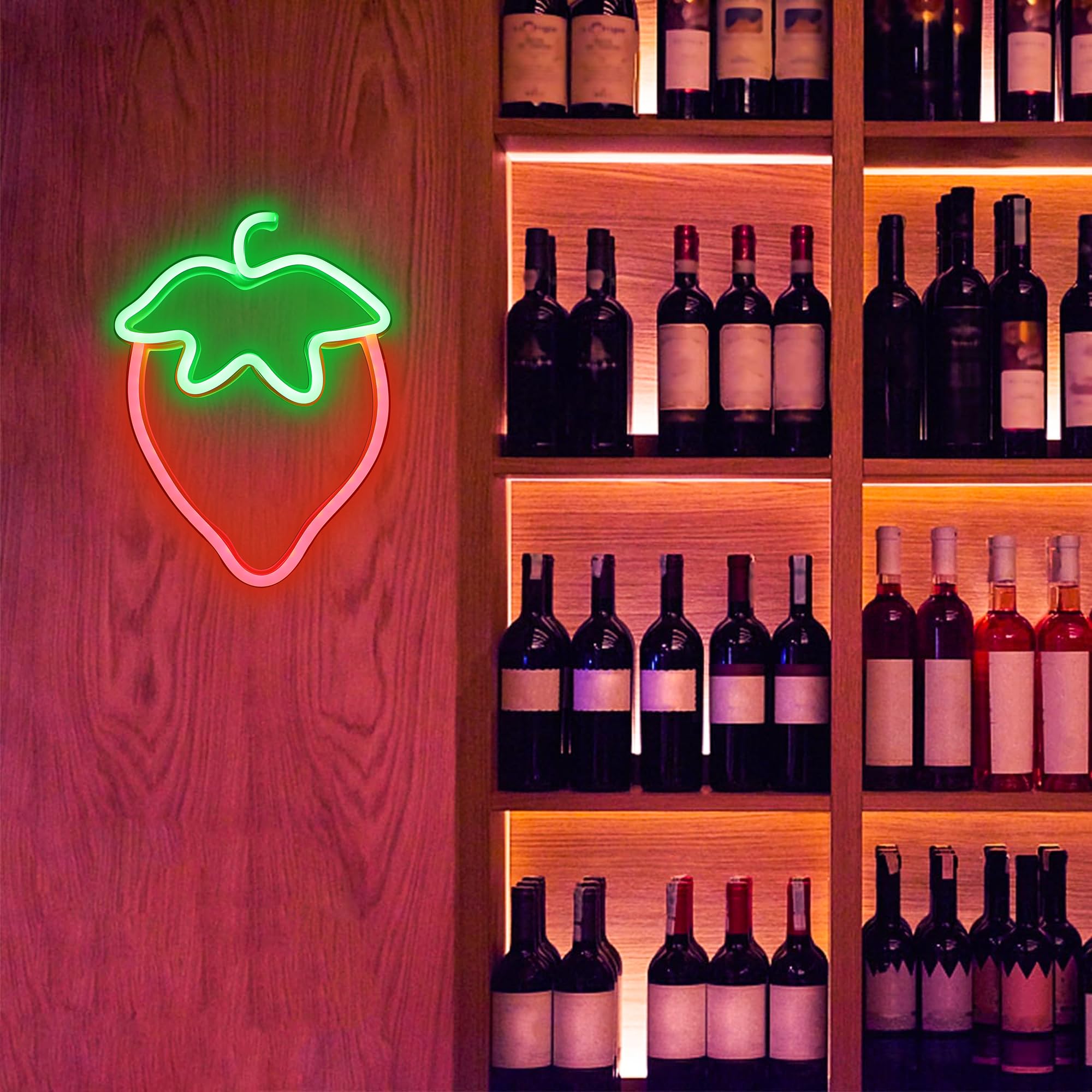 Enuoli Strawberry Neon Sign Red Green Color Led Sign Fruit Shape Neon ...